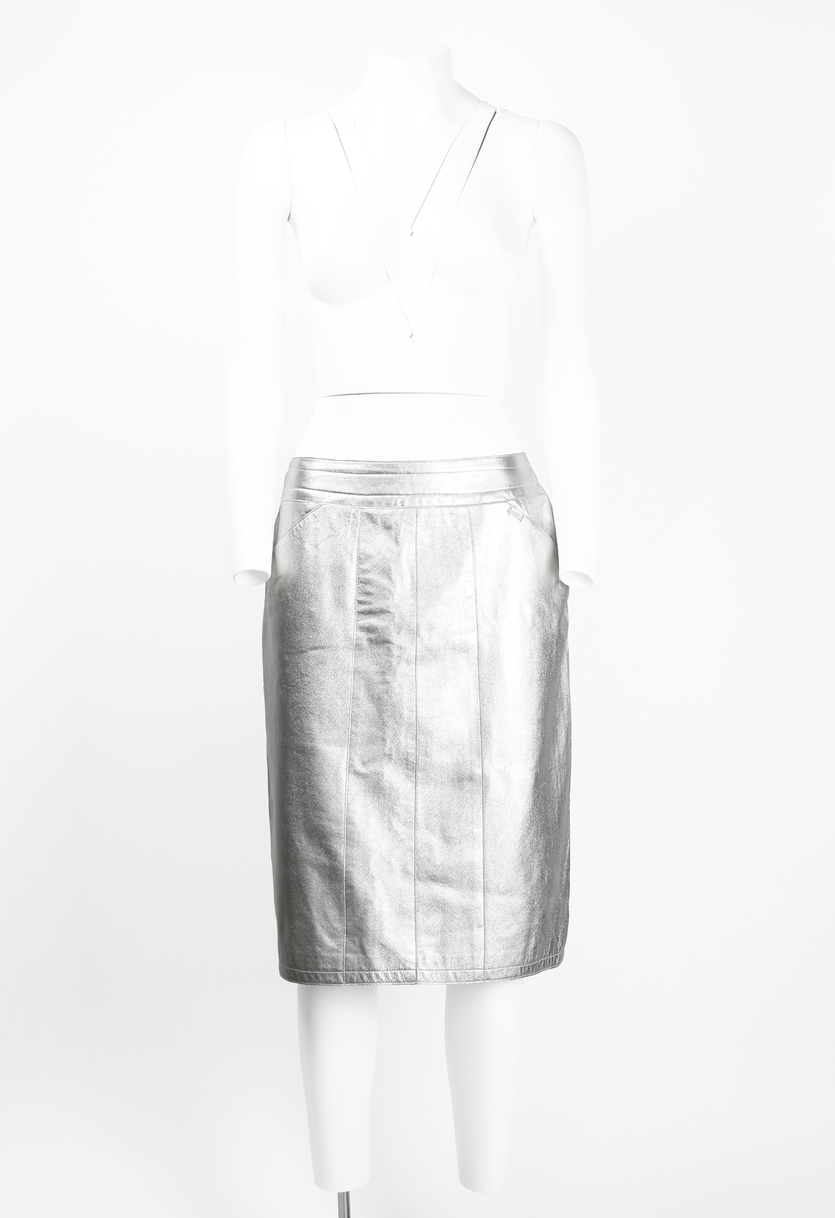 CHANEL FW 1999 SILVER LEATHER SKIRT