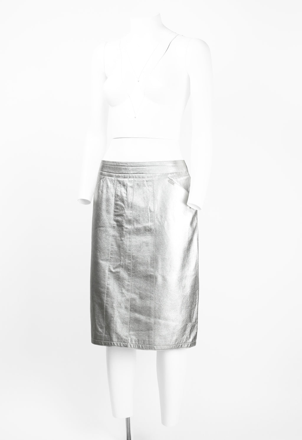 CHANEL FW 1999 SILVER LEATHER SKIRT