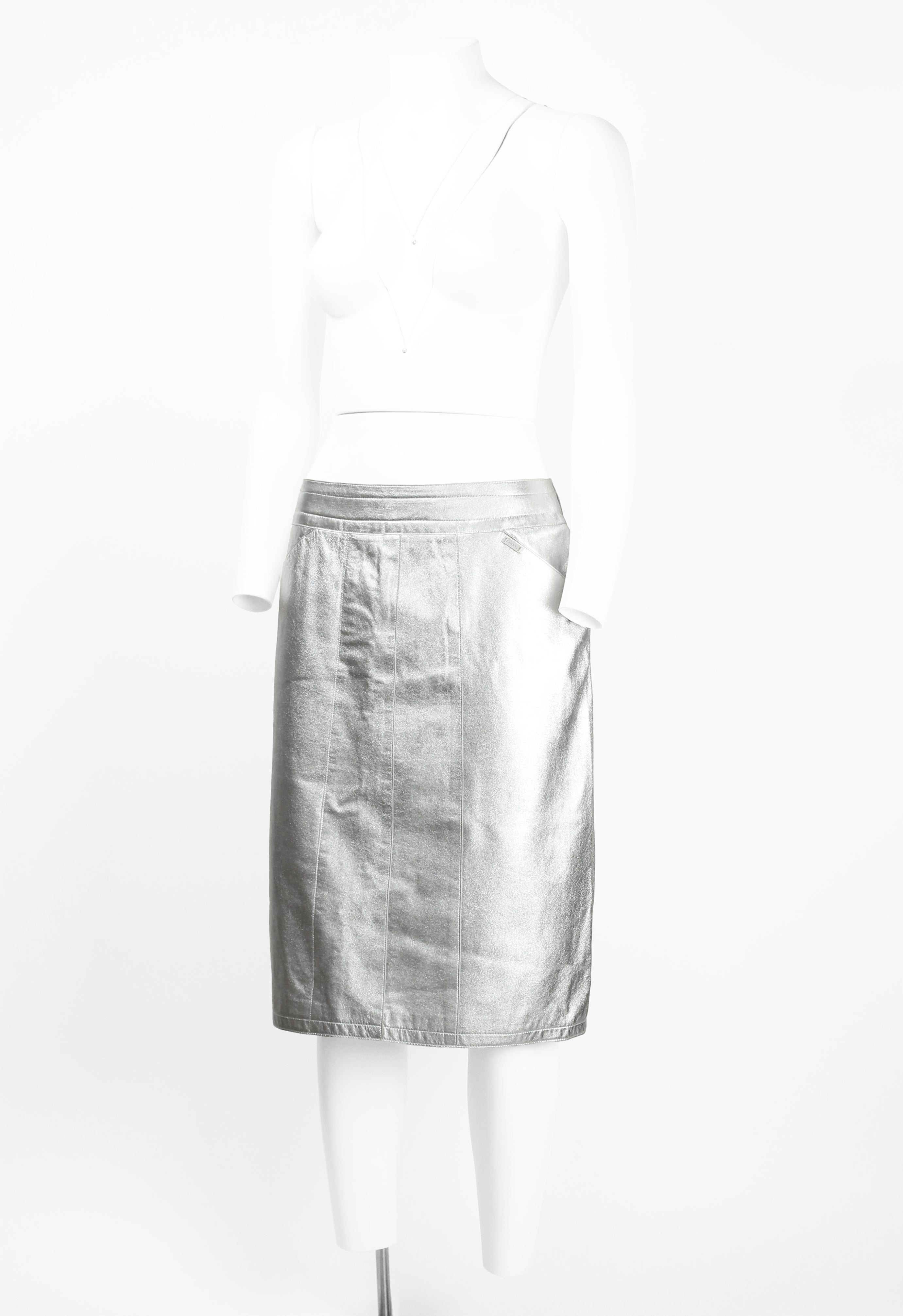 CHANEL FW 1999 SILVER LEATHER SKIRT