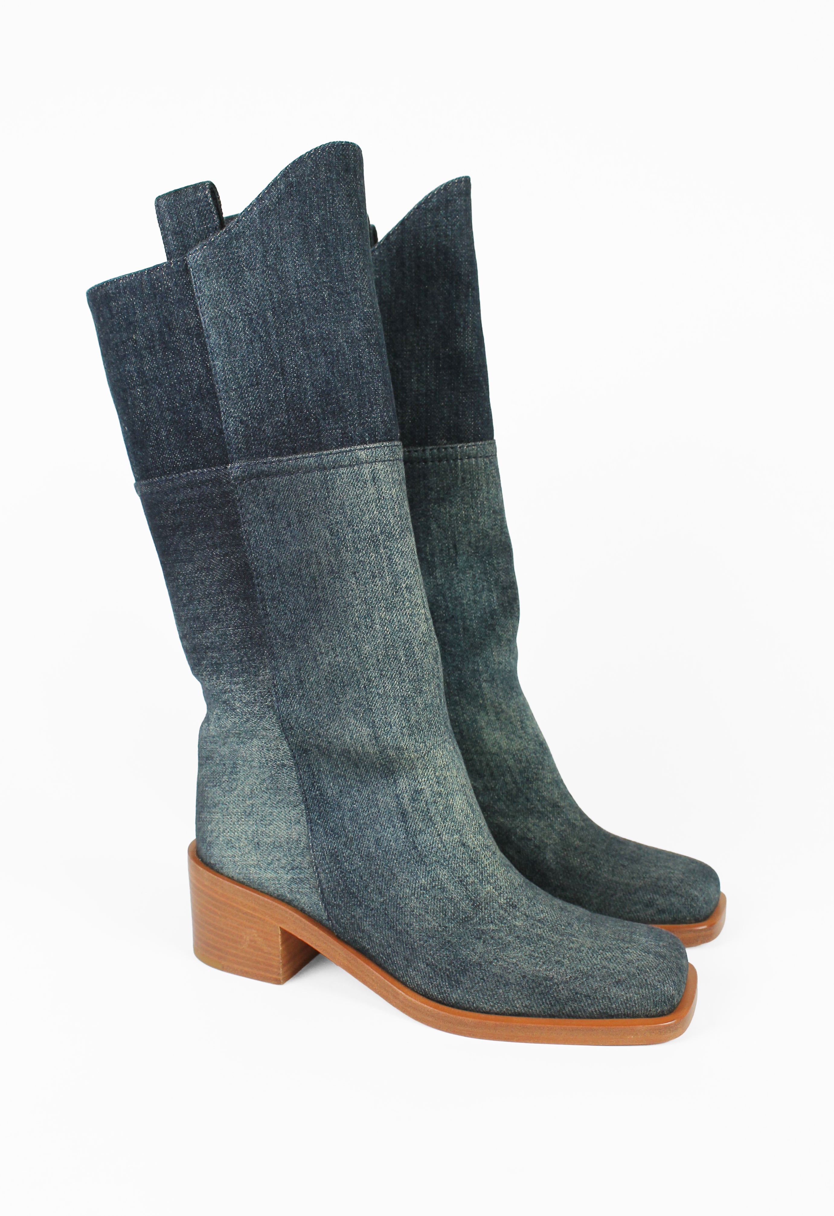 CHANEL PRE-FALL 2014 TALL WESTERN DENIM BOOTS