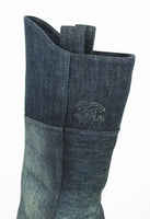 CHANEL PRE-FALL 2014 TALL WESTERN DENIM BOOTS