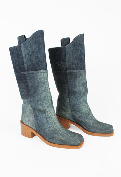 CHANEL PRE-FALL 2014 TALL WESTERN DENIM BOOTS