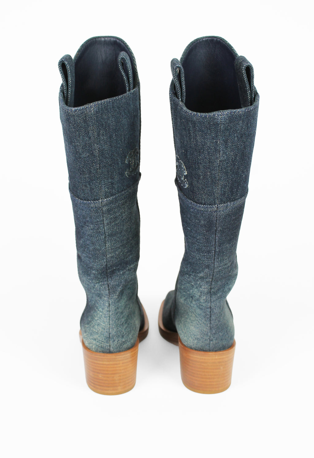 CHANEL PRE-FALL 2014 TALL WESTERN DENIM BOOTS
