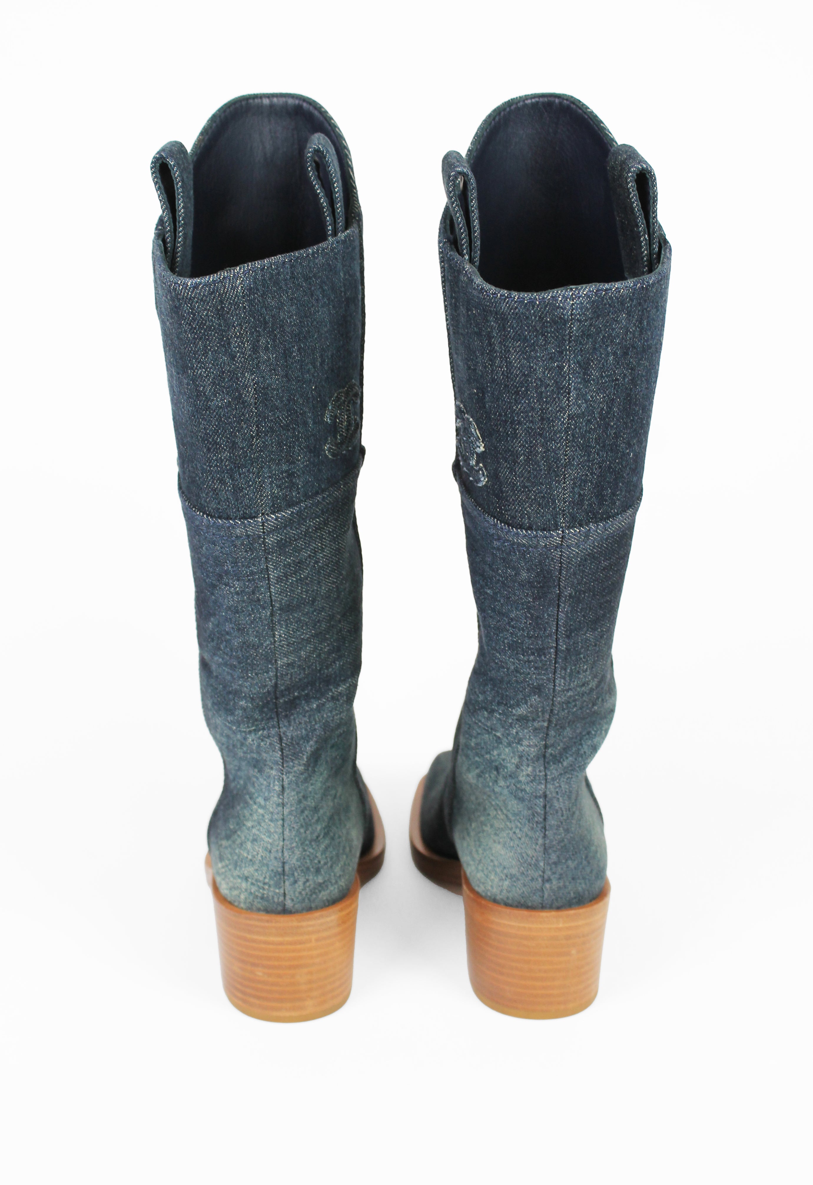 CHANEL PRE-FALL 2014 TALL WESTERN DENIM BOOTS