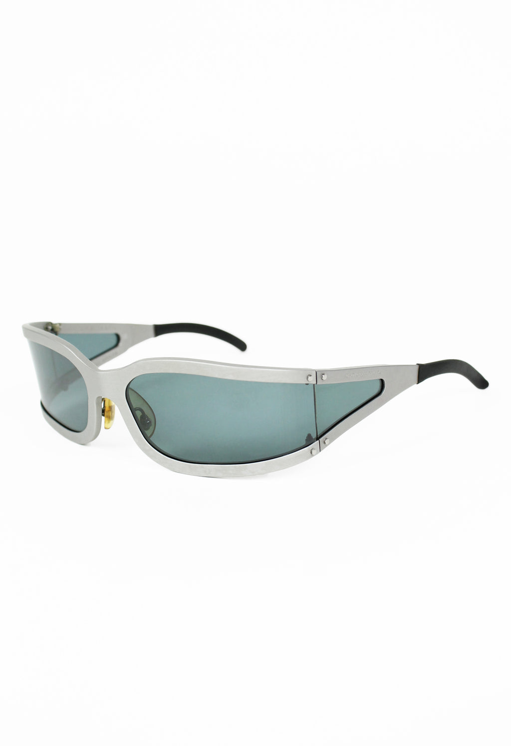 OPTICAL AFFAIRS X CHRISTIAN ROTH 1990'S BRUSHED SILVER EXTENDED LENS SUNGLASSES
