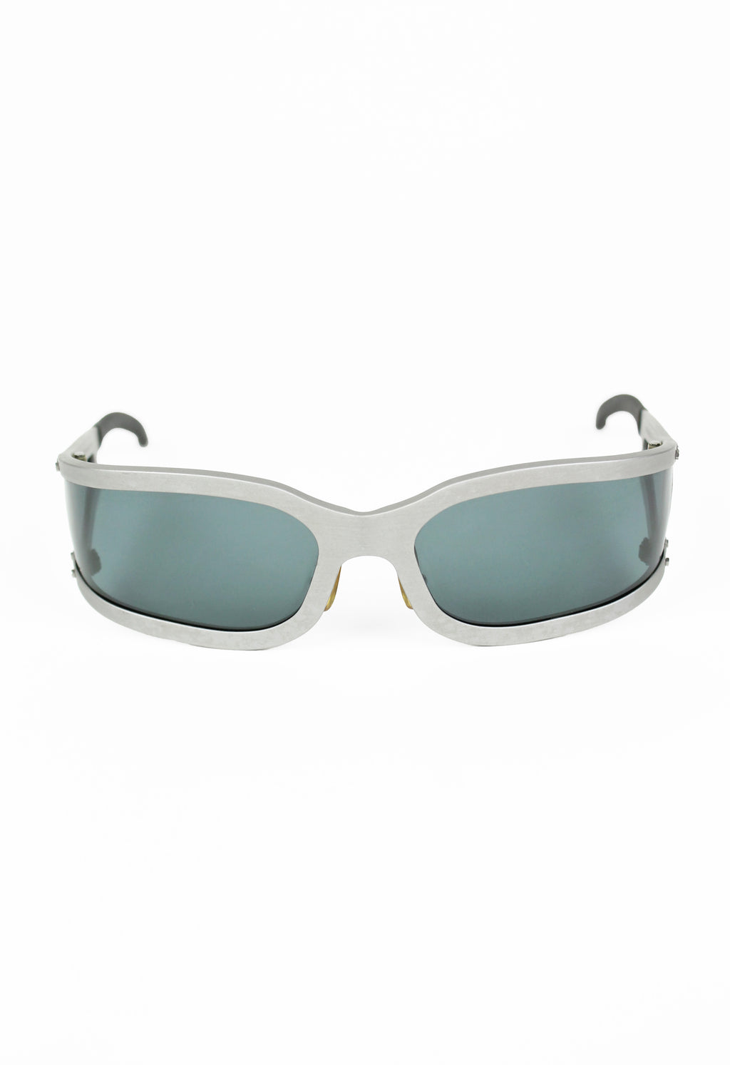 OPTICAL AFFAIRS X CHRISTIAN ROTH 1990'S BRUSHED SILVER EXTENDED LENS SUNGLASSES