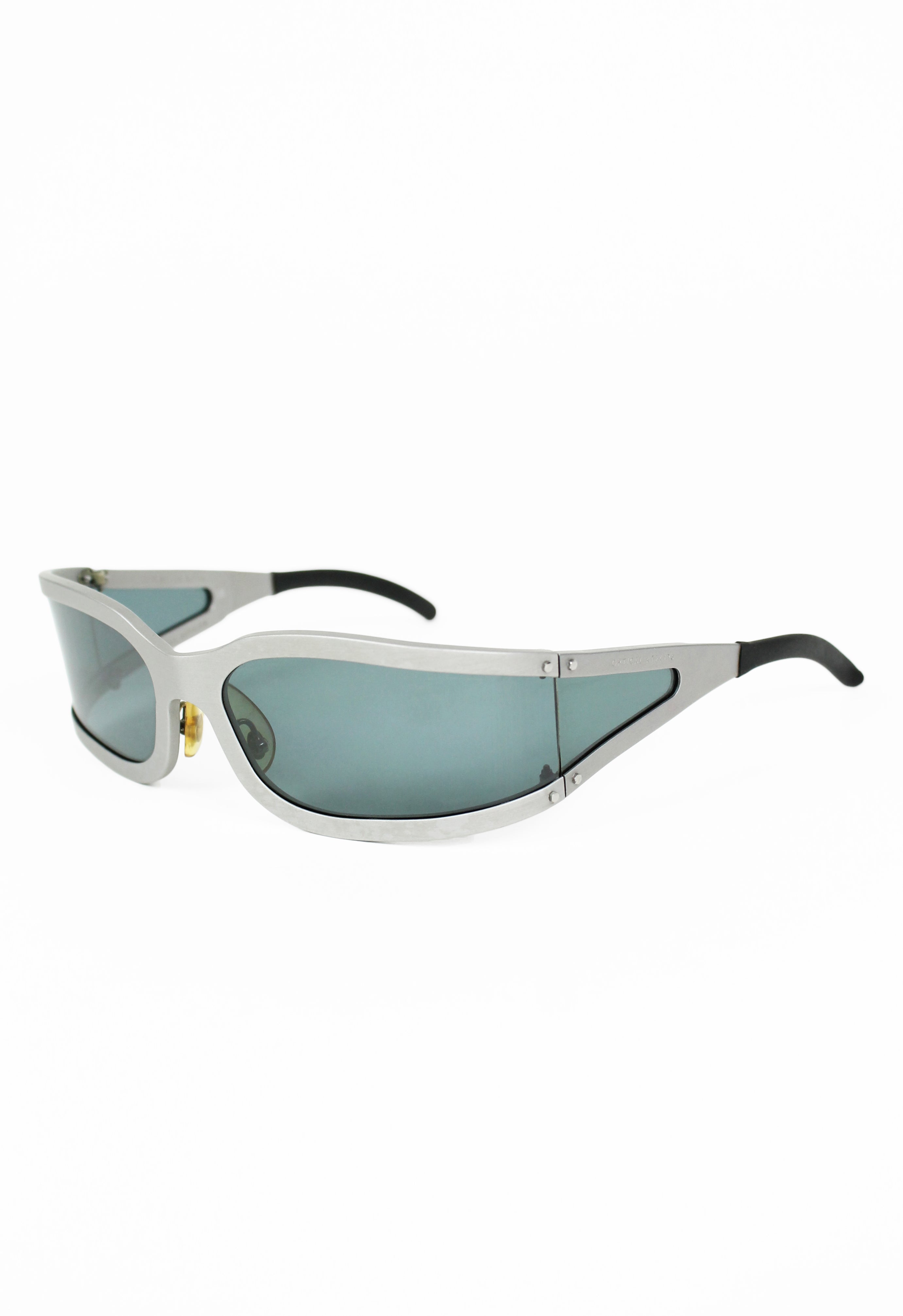 OPTICAL AFFAIRS X CHRISTIAN ROTH 1990'S BRUSHED SILVER EXTENDED LENS SUNGLASSES