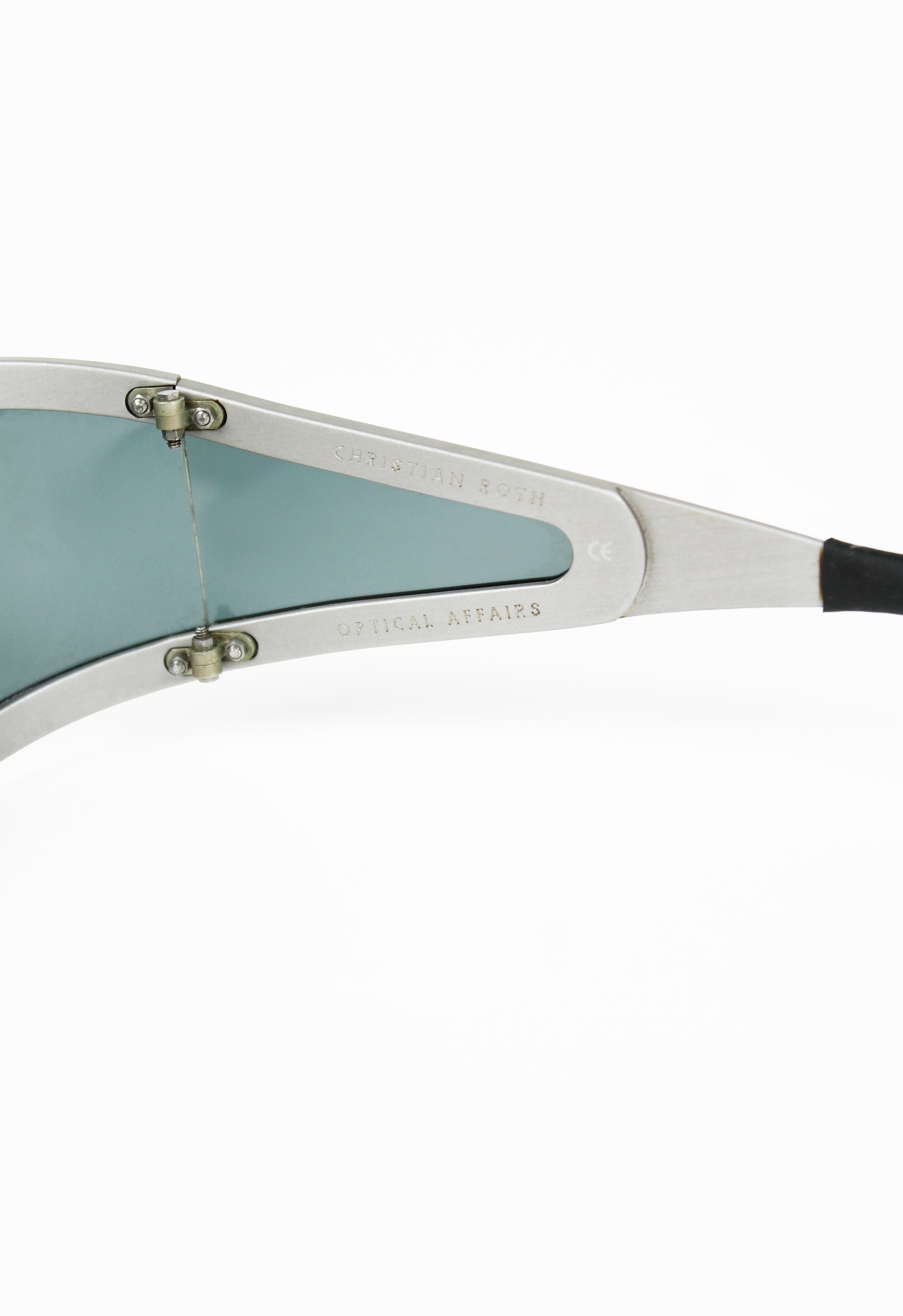 OPTICAL AFFAIRS X CHRISTIAN ROTH 1990'S BRUSHED SILVER EXTENDED LENS SUNGLASSES
