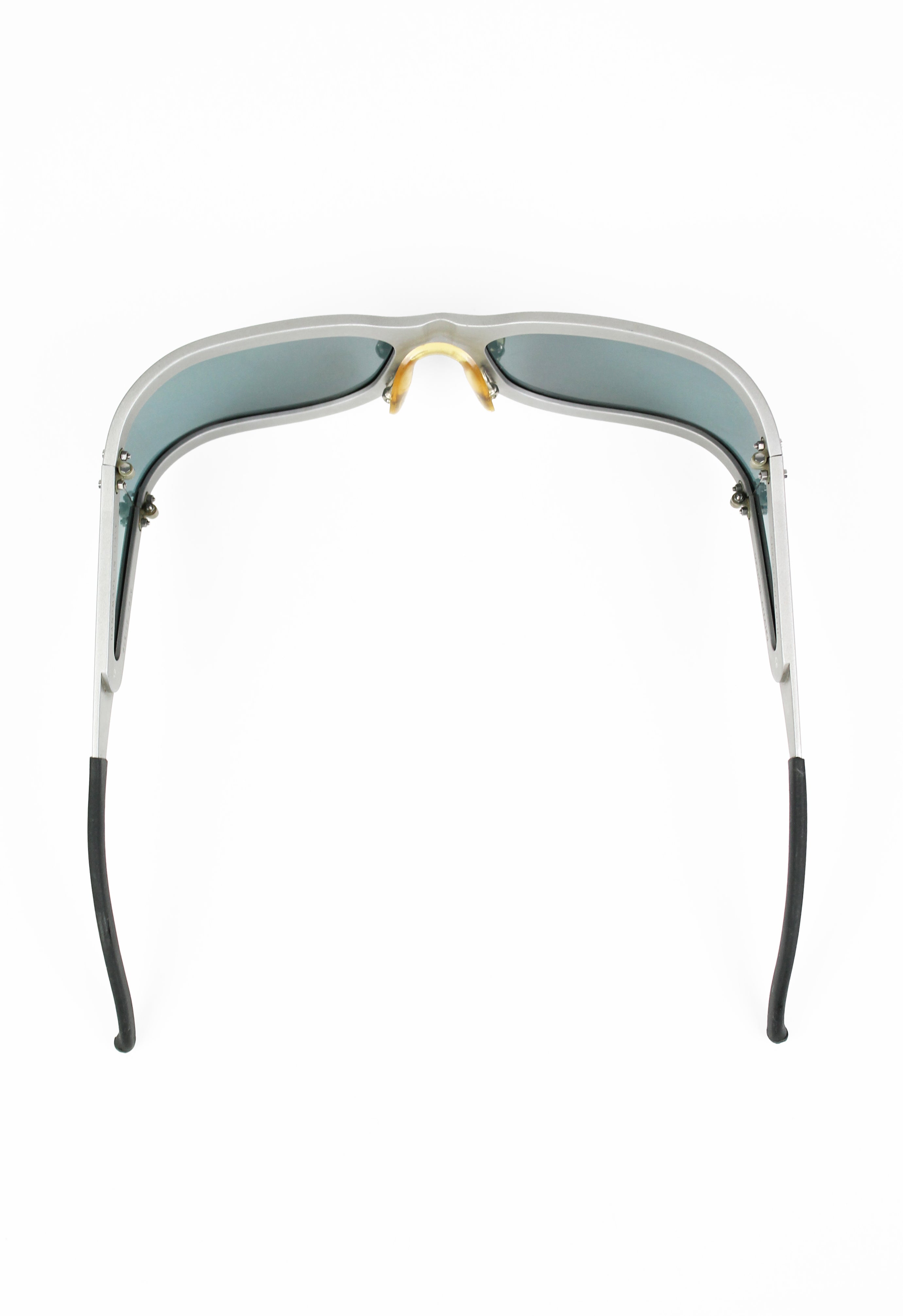 OPTICAL AFFAIRS X CHRISTIAN ROTH 1990'S BRUSHED SILVER EXTENDED LENS SUNGLASSES