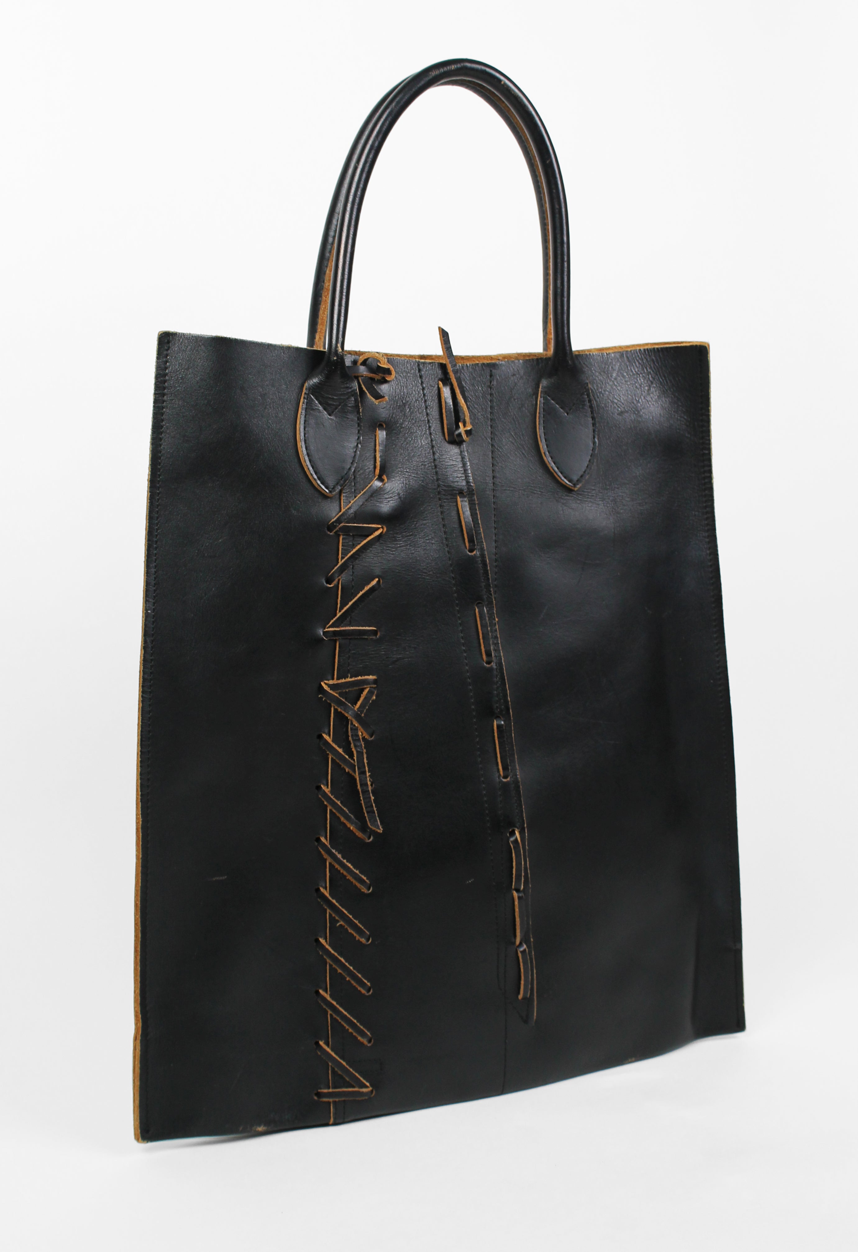 COMME DES GARCONS SS 2005 PUNK BALLERINA BLACK LACE UP LEATHER BAG