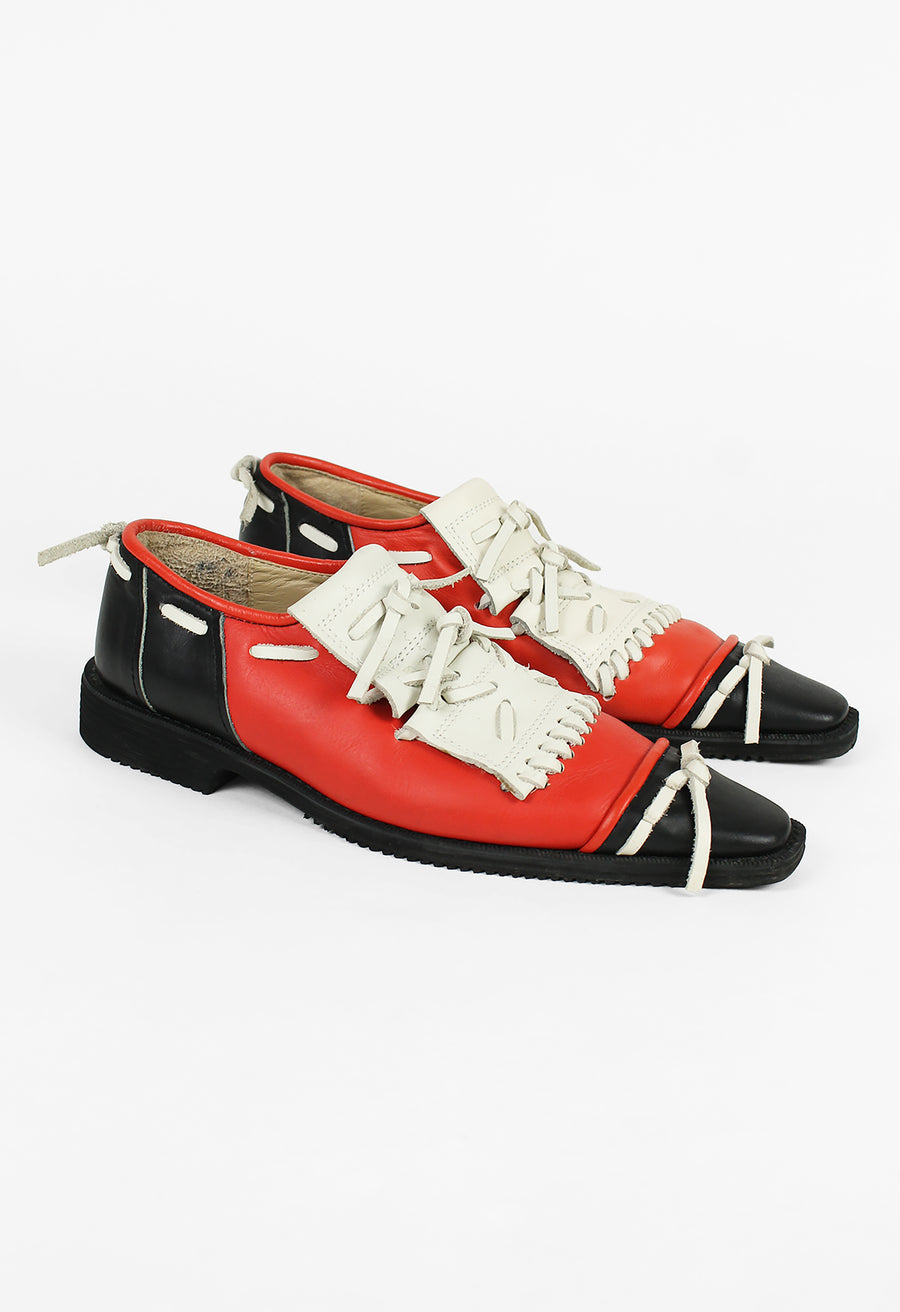 COMME DES GARCONS SS 2005 PUNK BALLERINA LACE UP LEATHER SHOES 