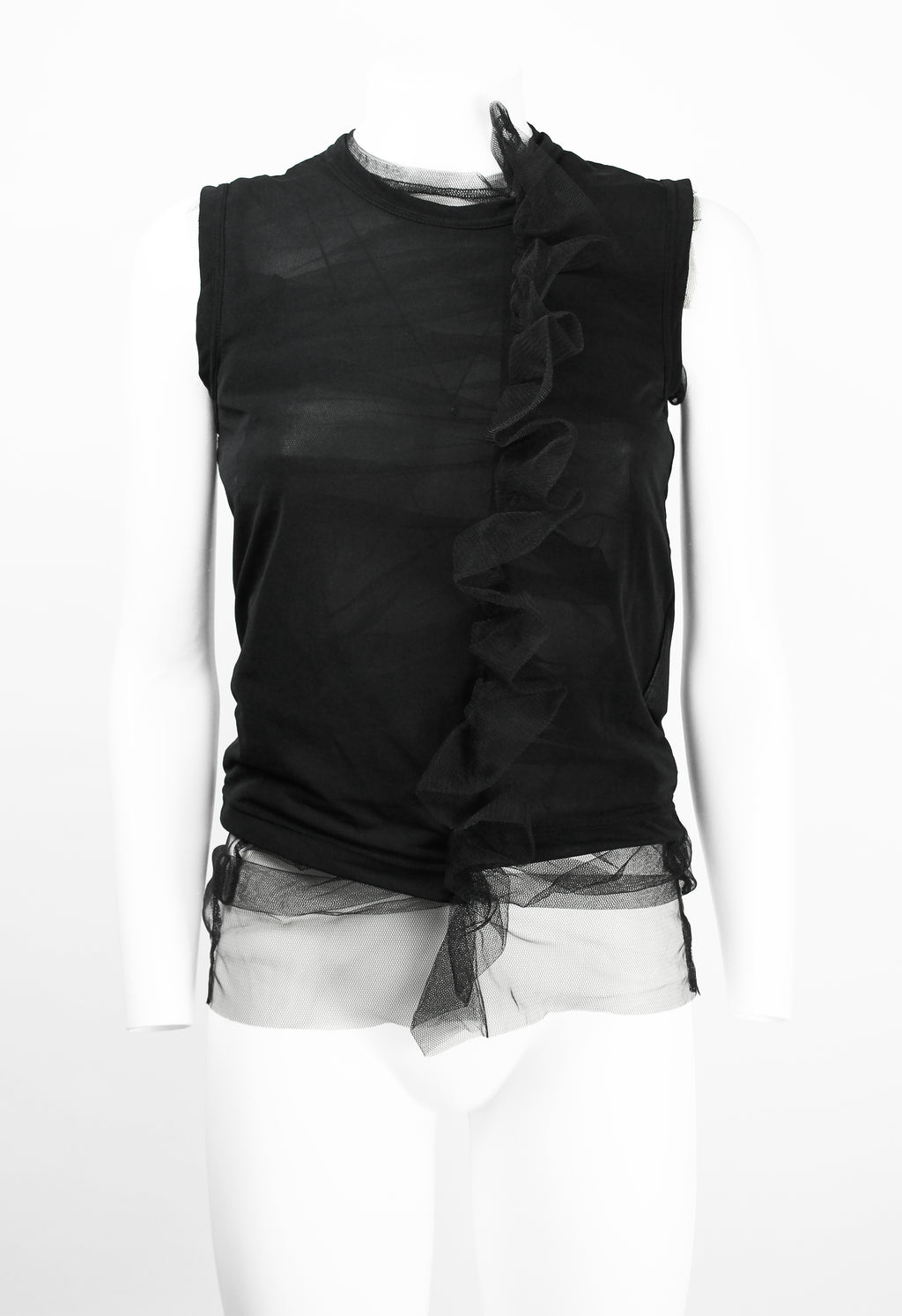 COMME DES GARCONS SS 2007 LAYERED TULLE GATHERED FRILL TOP