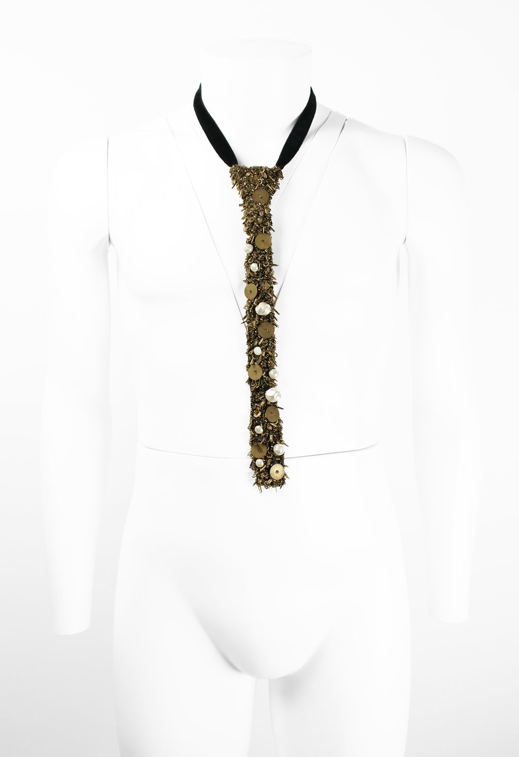COMME DES GARCONS TRICOT PEARL BEADED EMBELLISHED TIE