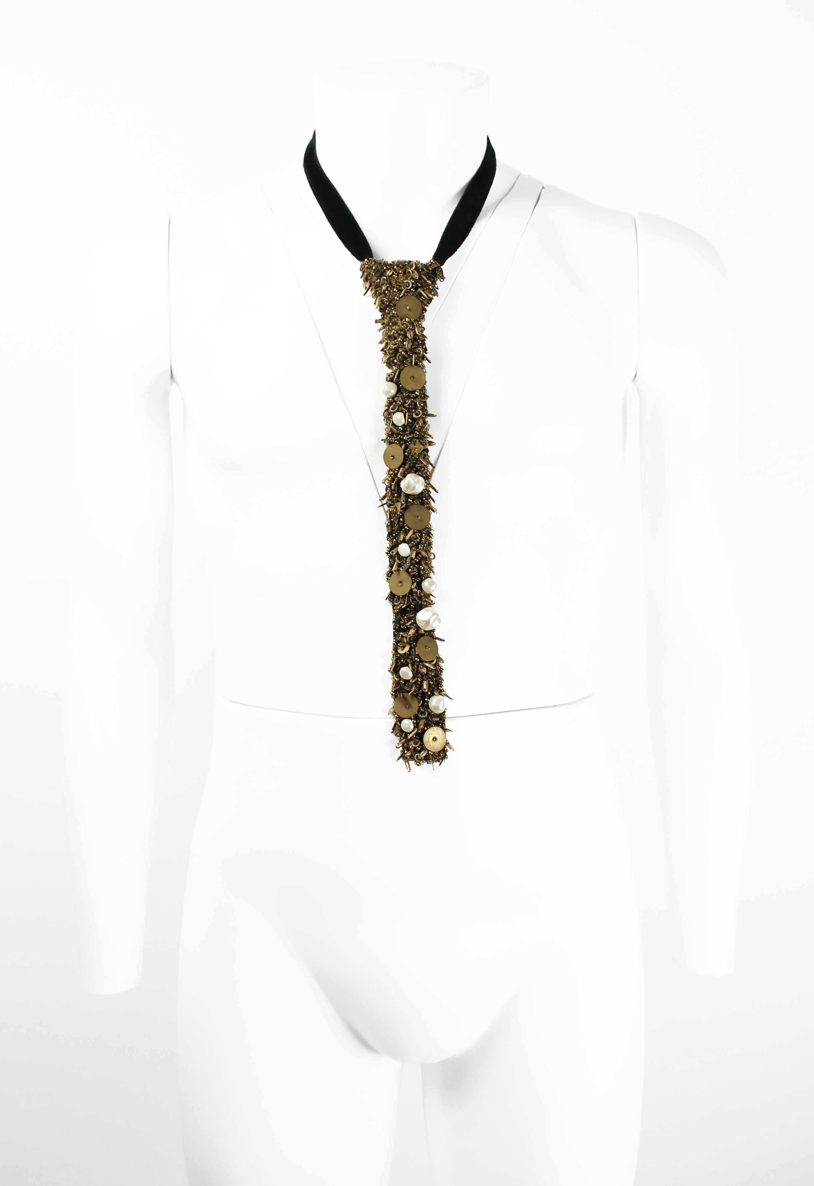 COMME DES GARCONS TRICOT PEARL BEADED EMBELLISHED TIE