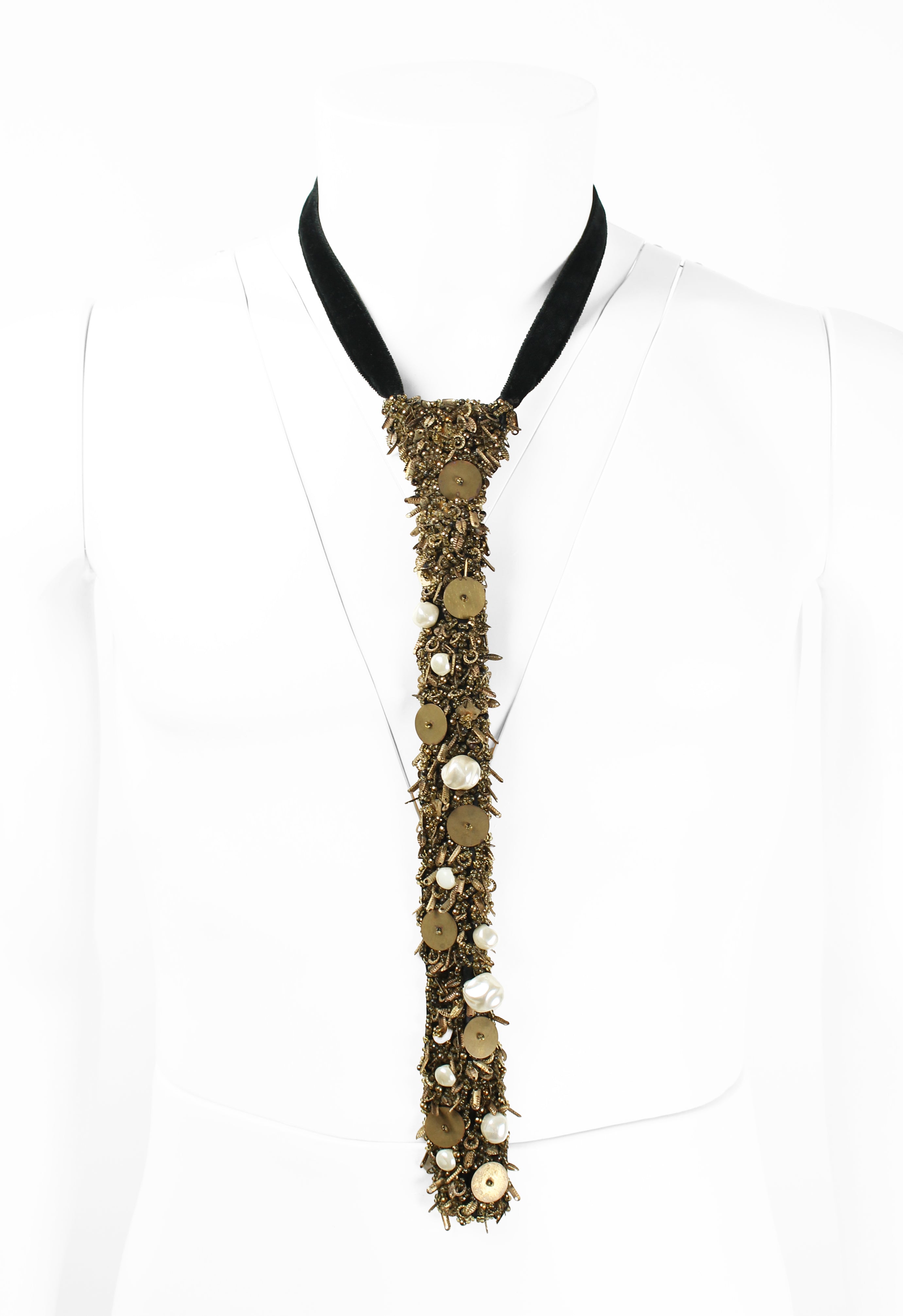 COMME DES GARCONS TRICOT PEARL BEADED EMBELLISHED TIE