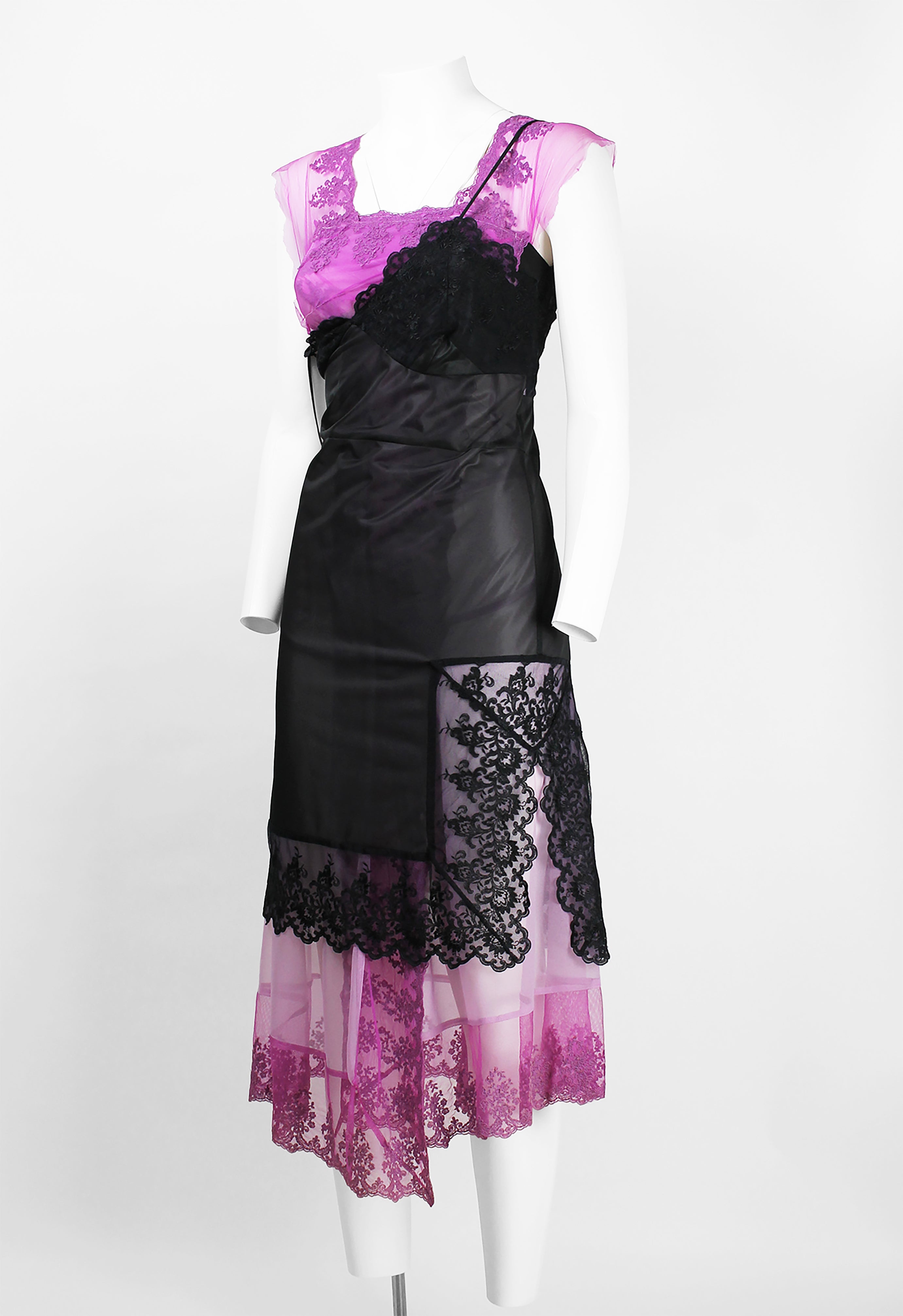 COMME DES GARCONS FW 2001 SHEER LAYERED LACE SLIP DRESS
