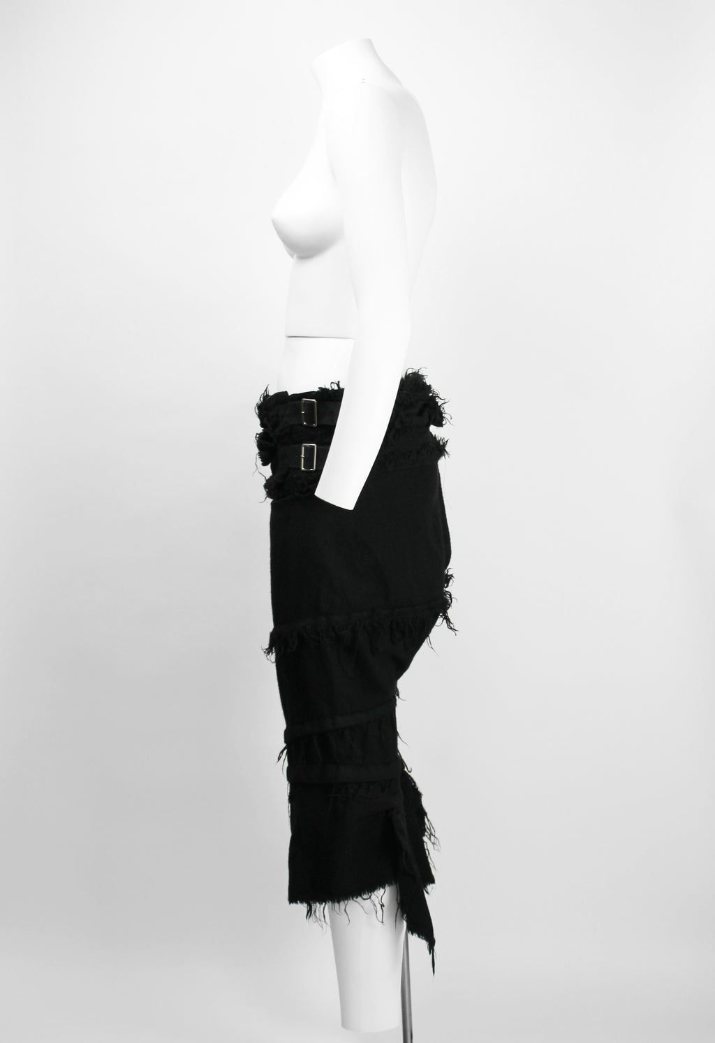 COMME DES GARCONS TAO FW 2008 FRAYED WOOL BUCKLE TROUSERS