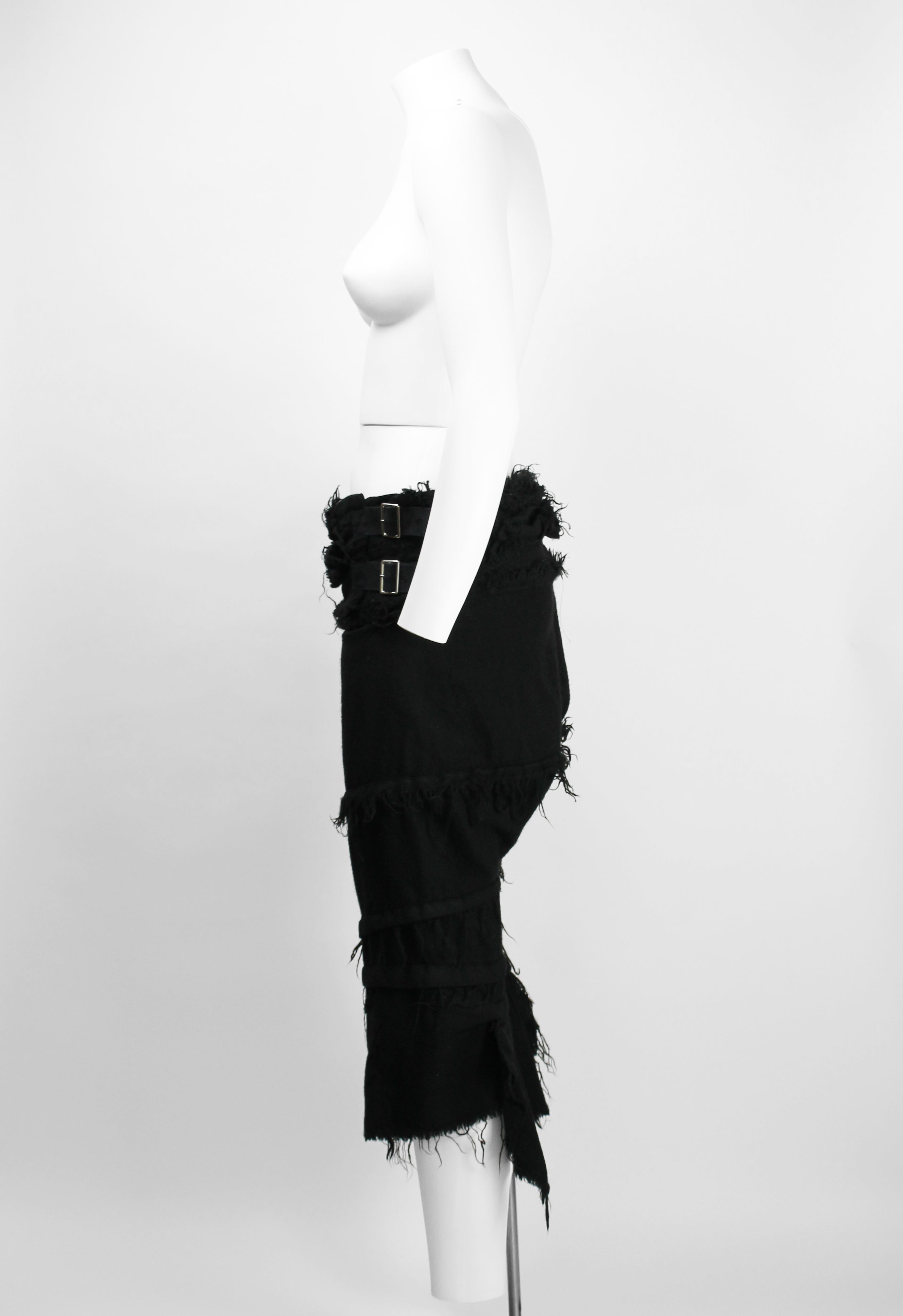 COMME DES GARCONS TAO FW 2008 FRAYED WOOL BUCKLE TROUSERS