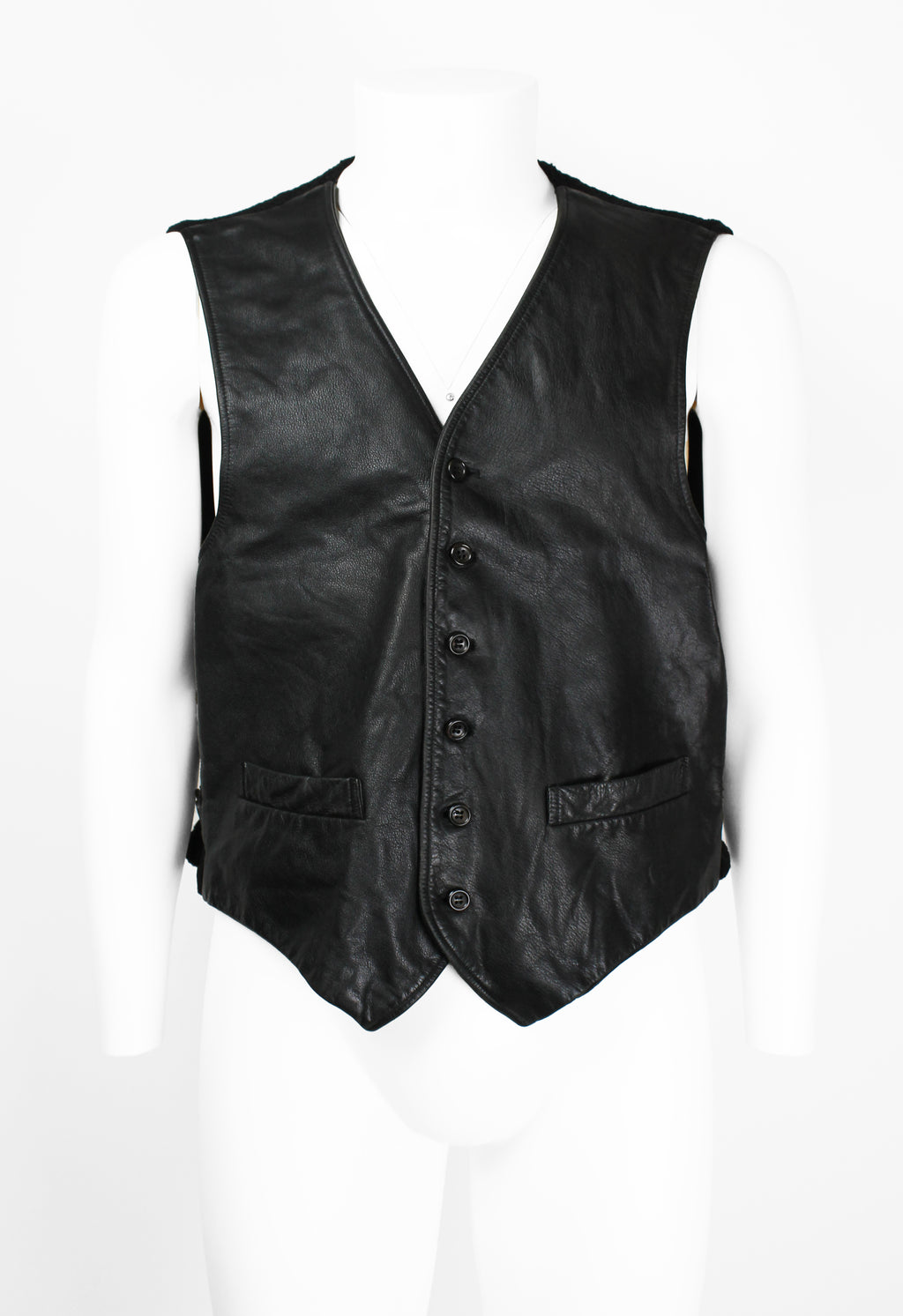 COMME DES GARCONS HOMME 1990'S LEATHER AND KNIT WAISTCOAT