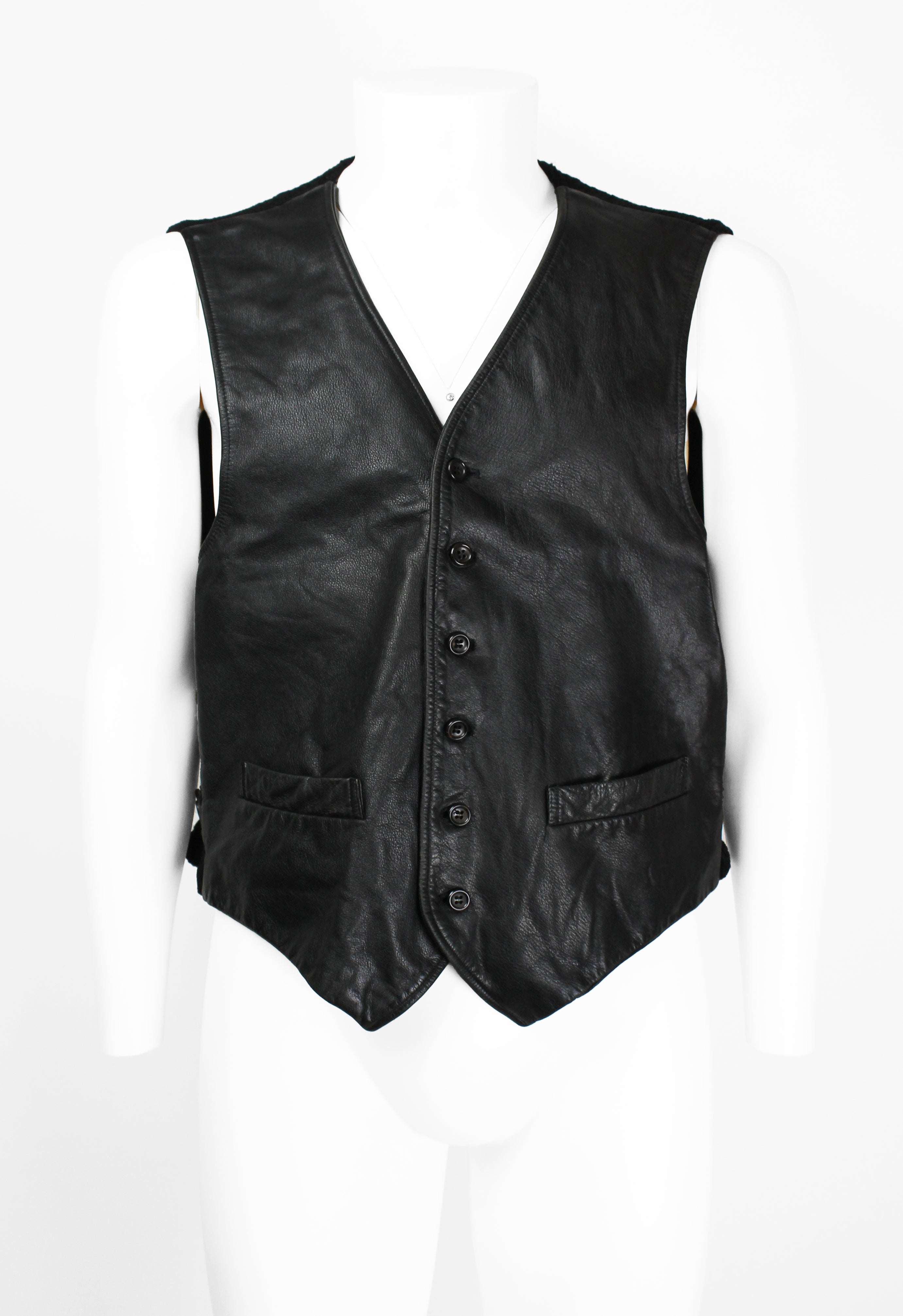 COMME DES GARCONS HOMME 1990'S LEATHER AND KNIT WAISTCOAT
