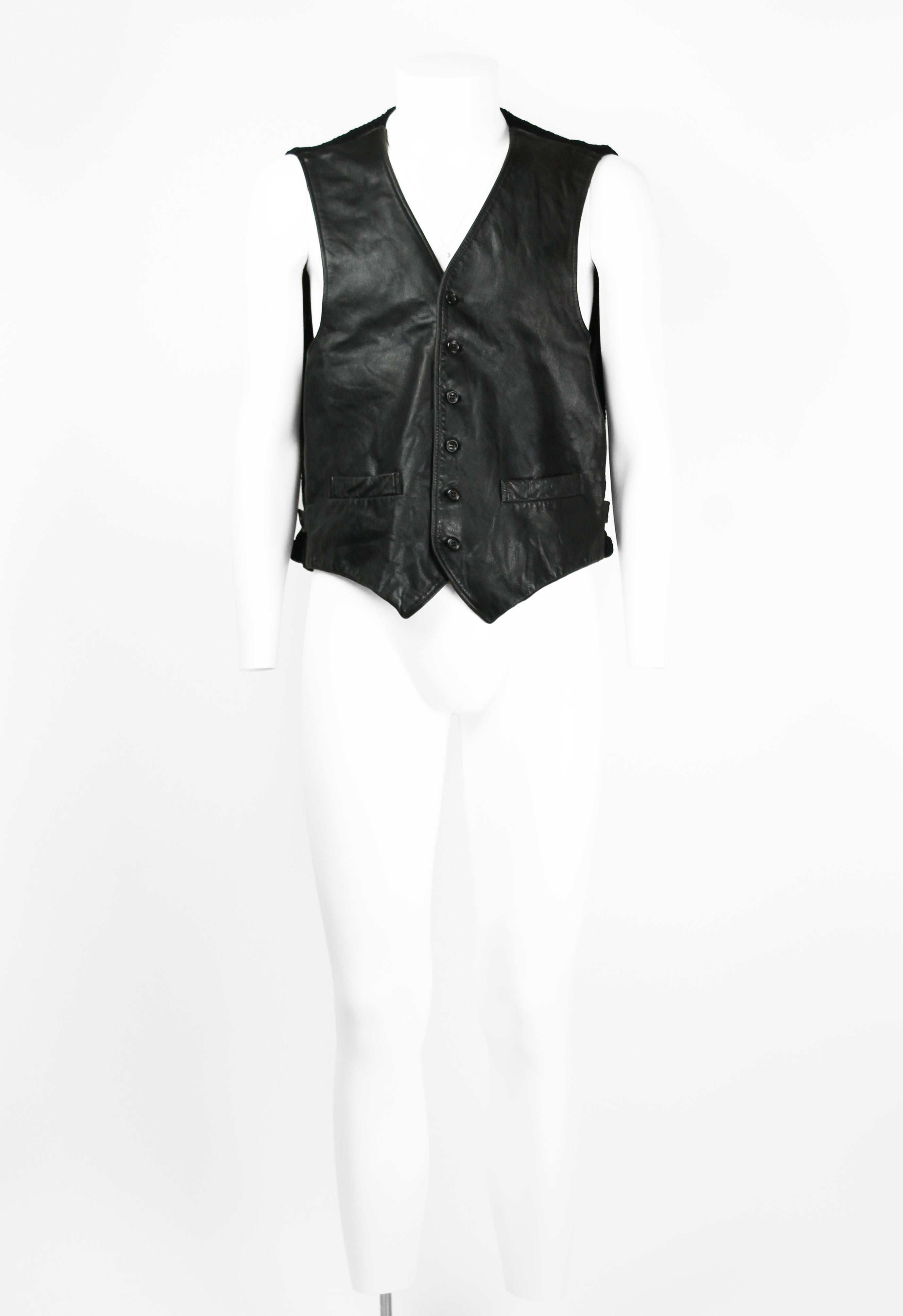 COMME DES GARCONS HOMME 1990'S LEATHER AND KNIT WAISTCOAT