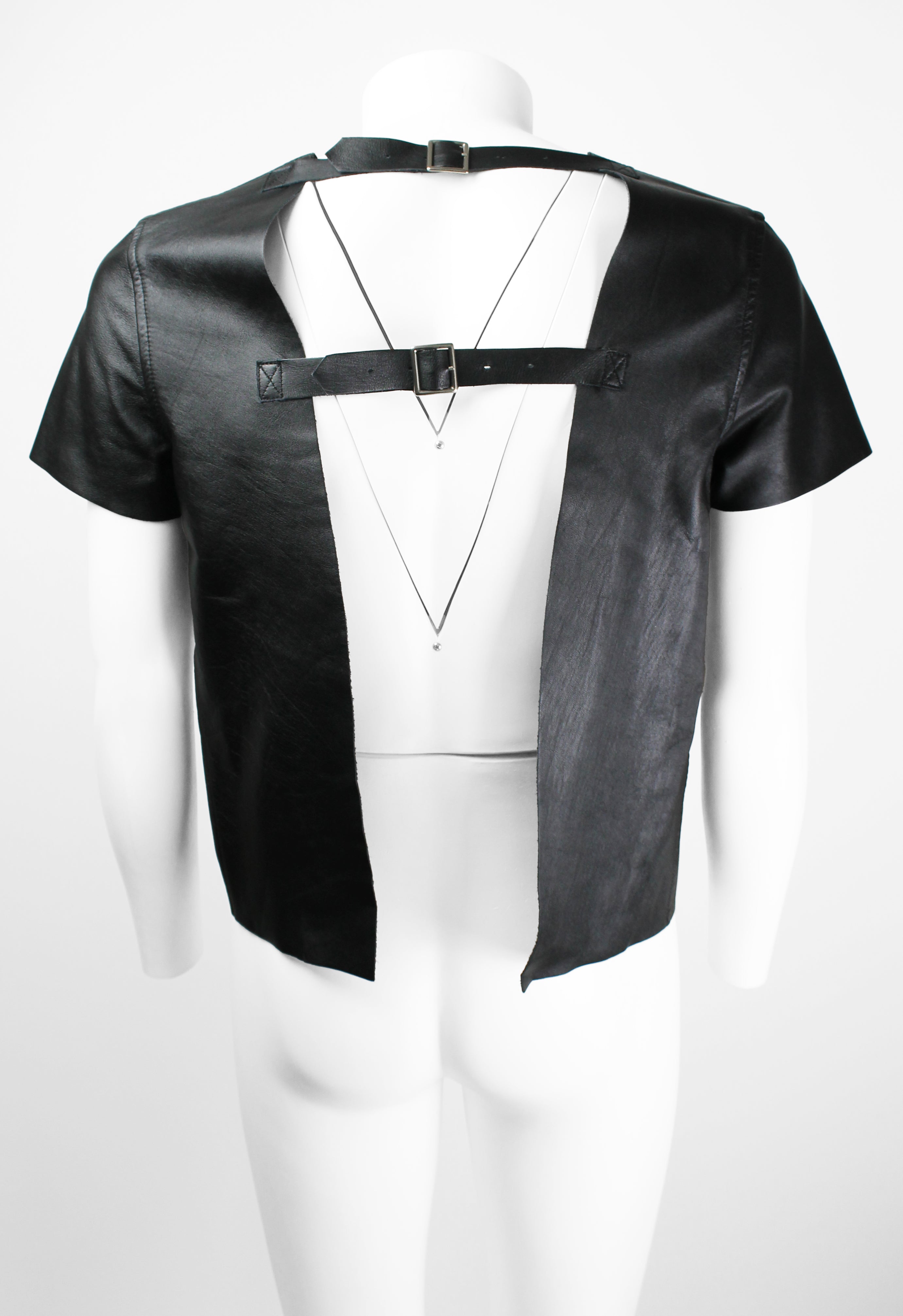 COMME DES GARCONS HOMME PLUS SS 2014 LEATHER BUCKLE TOP