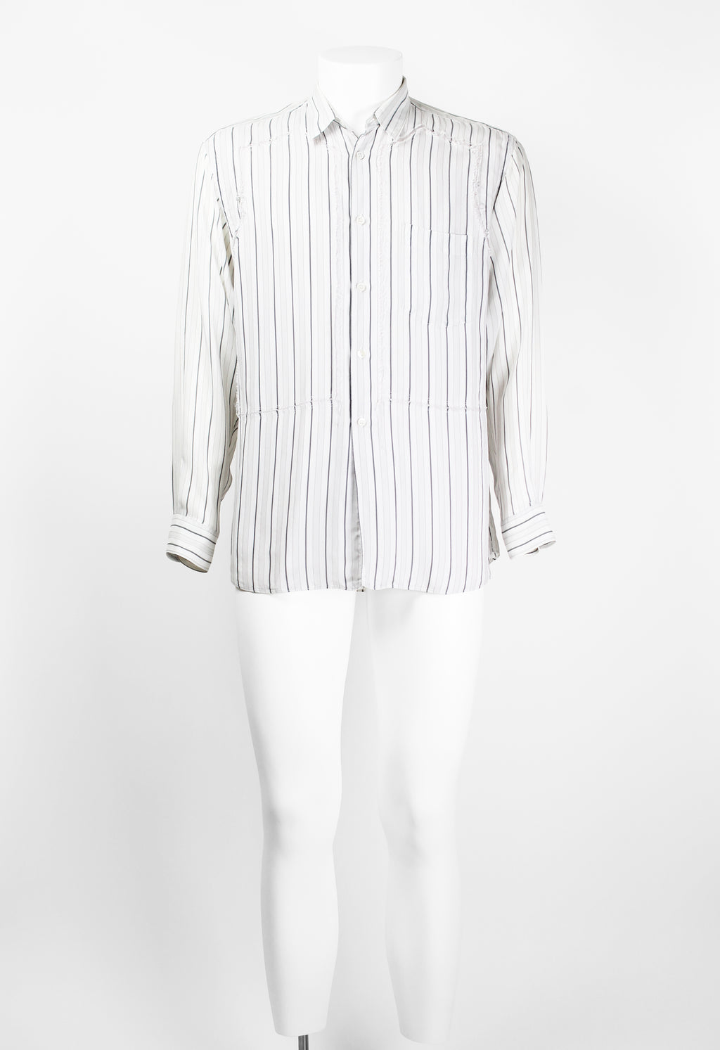 COMME DES GARCONS SHIRT STRIPED RECONSTRUCTED FRAYED RAYON SHIRT