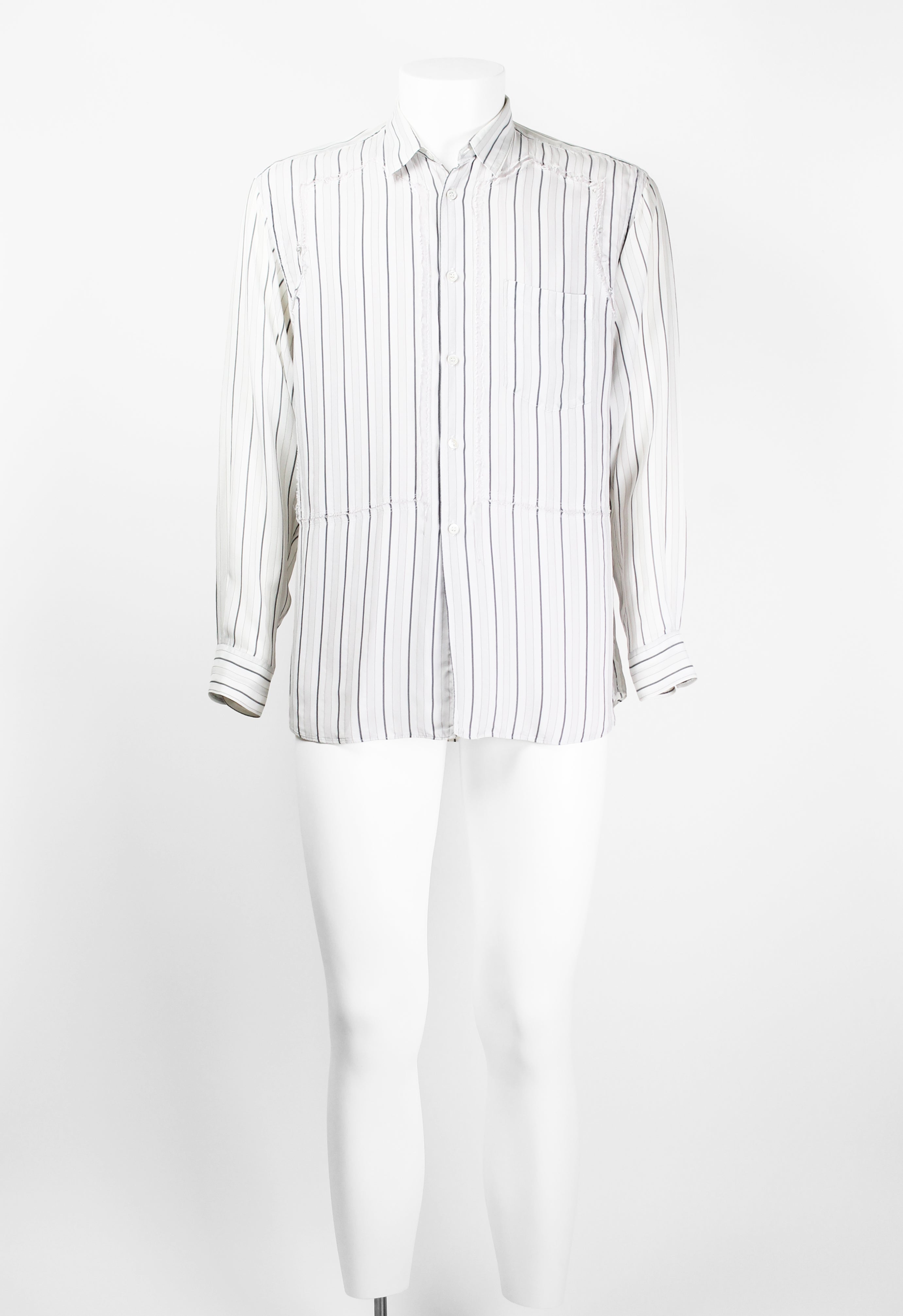 COMME DES GARCONS SHIRT STRIPED RECONSTRUCTED FRAYED RAYON SHIRT