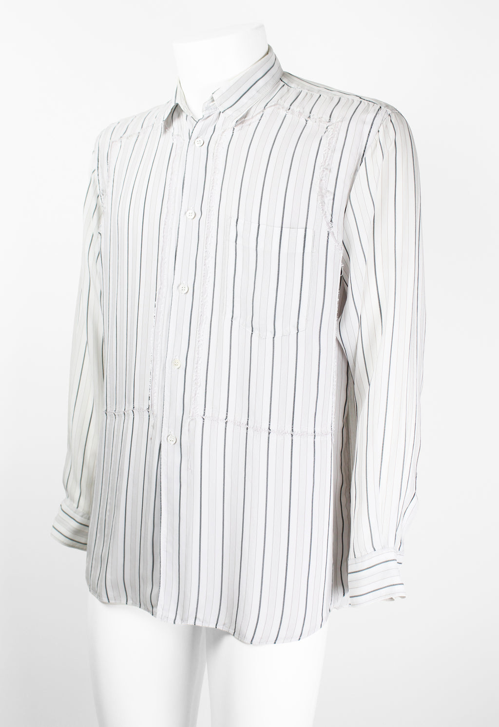 COMME DES GARCONS SHIRT STRIPED RECONSTRUCTED FRAYED RAYON SHIRT