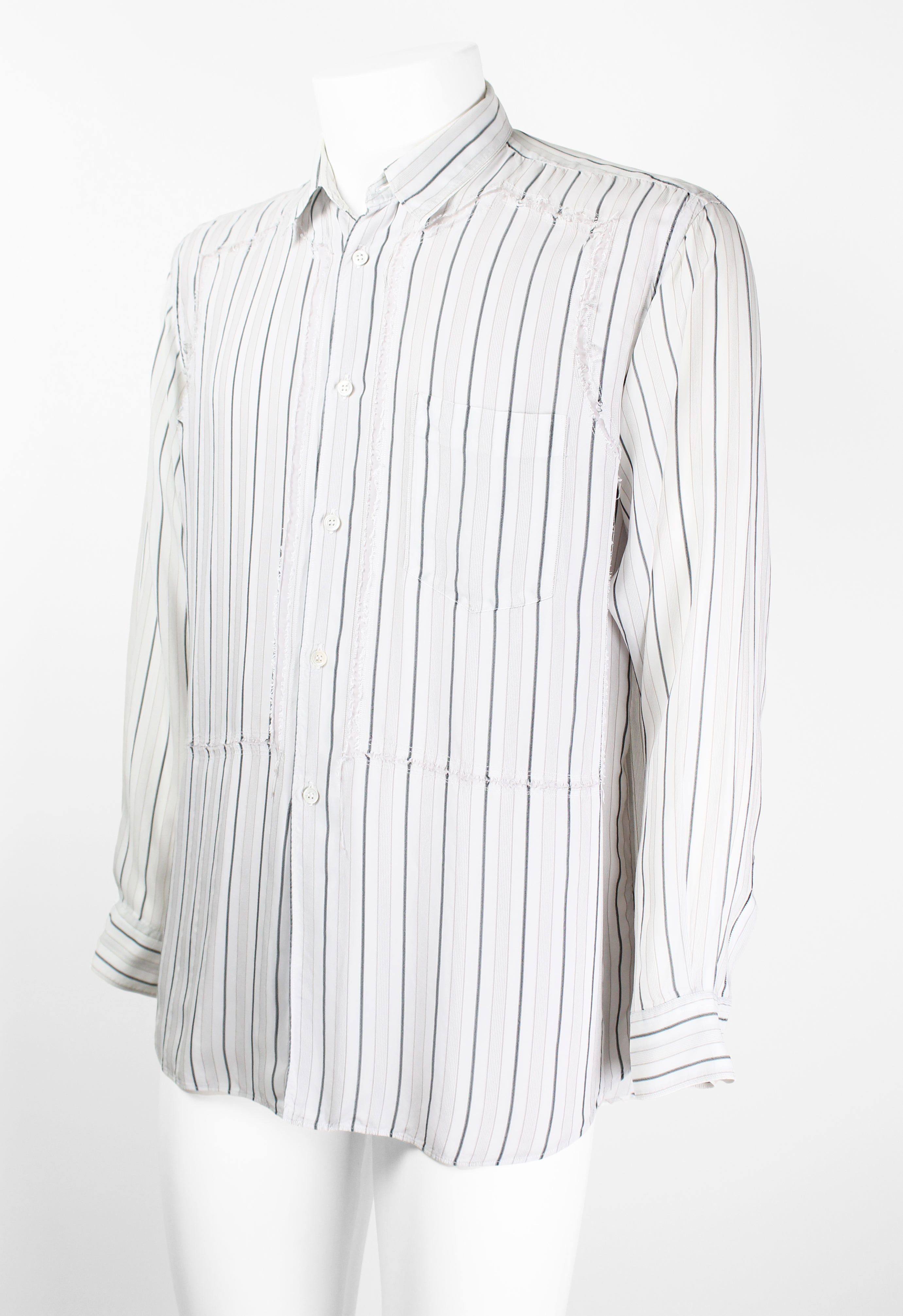 COMME DES GARCONS SHIRT STRIPED RECONSTRUCTED FRAYED RAYON SHIRT