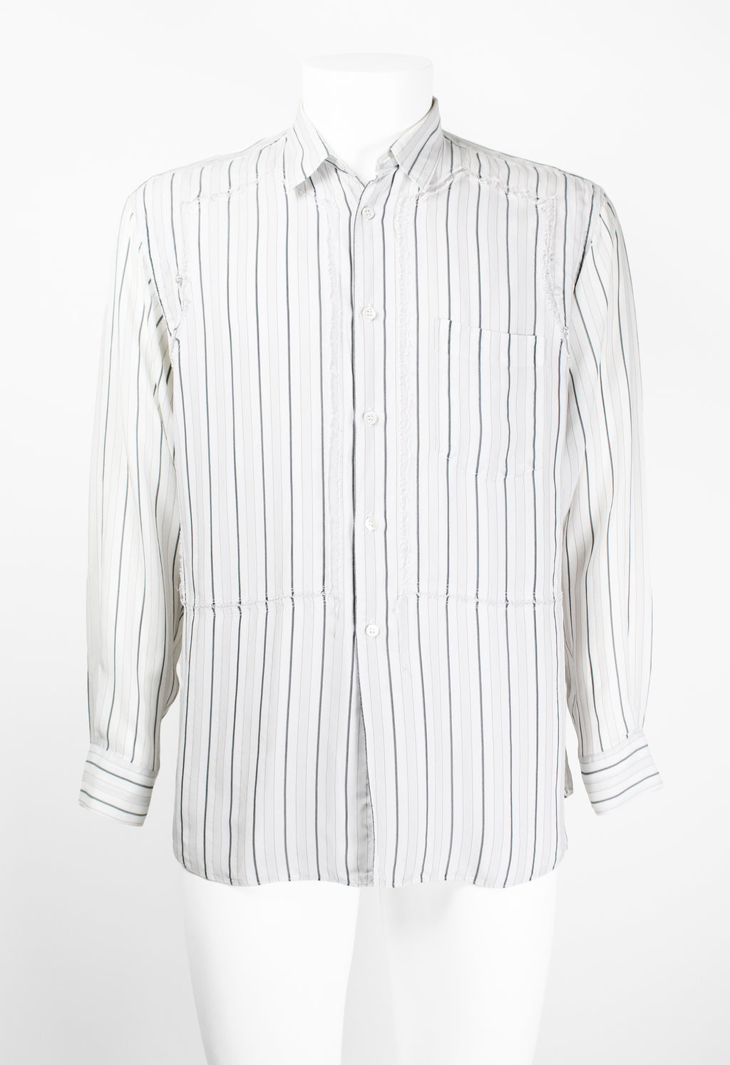 COMME DES GARCONS SHIRT STRIPED RECONSTRUCTED FRAYED RAYON SHIRT