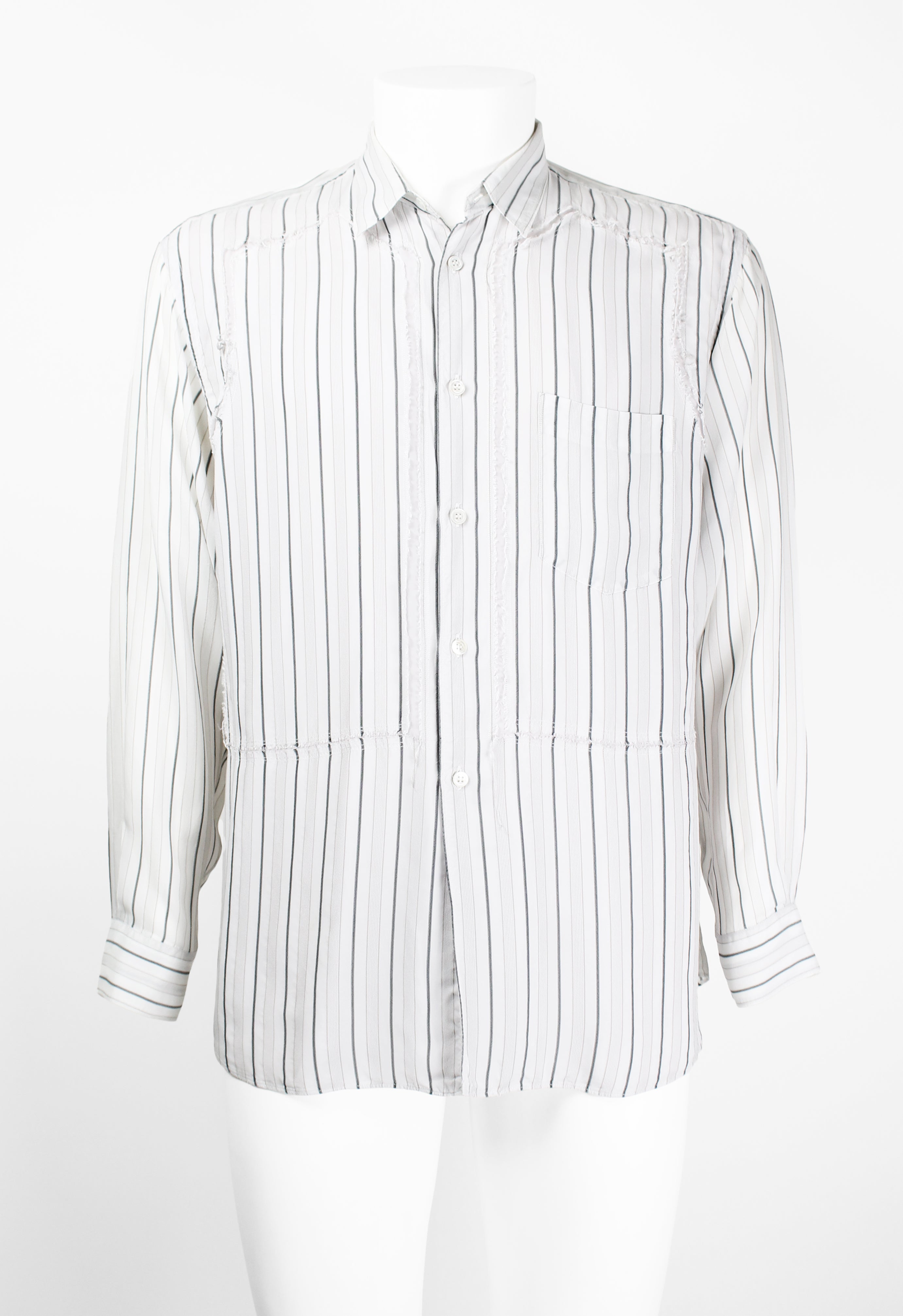 COMME DES GARCONS SHIRT STRIPED RECONSTRUCTED FRAYED RAYON SHIRT
