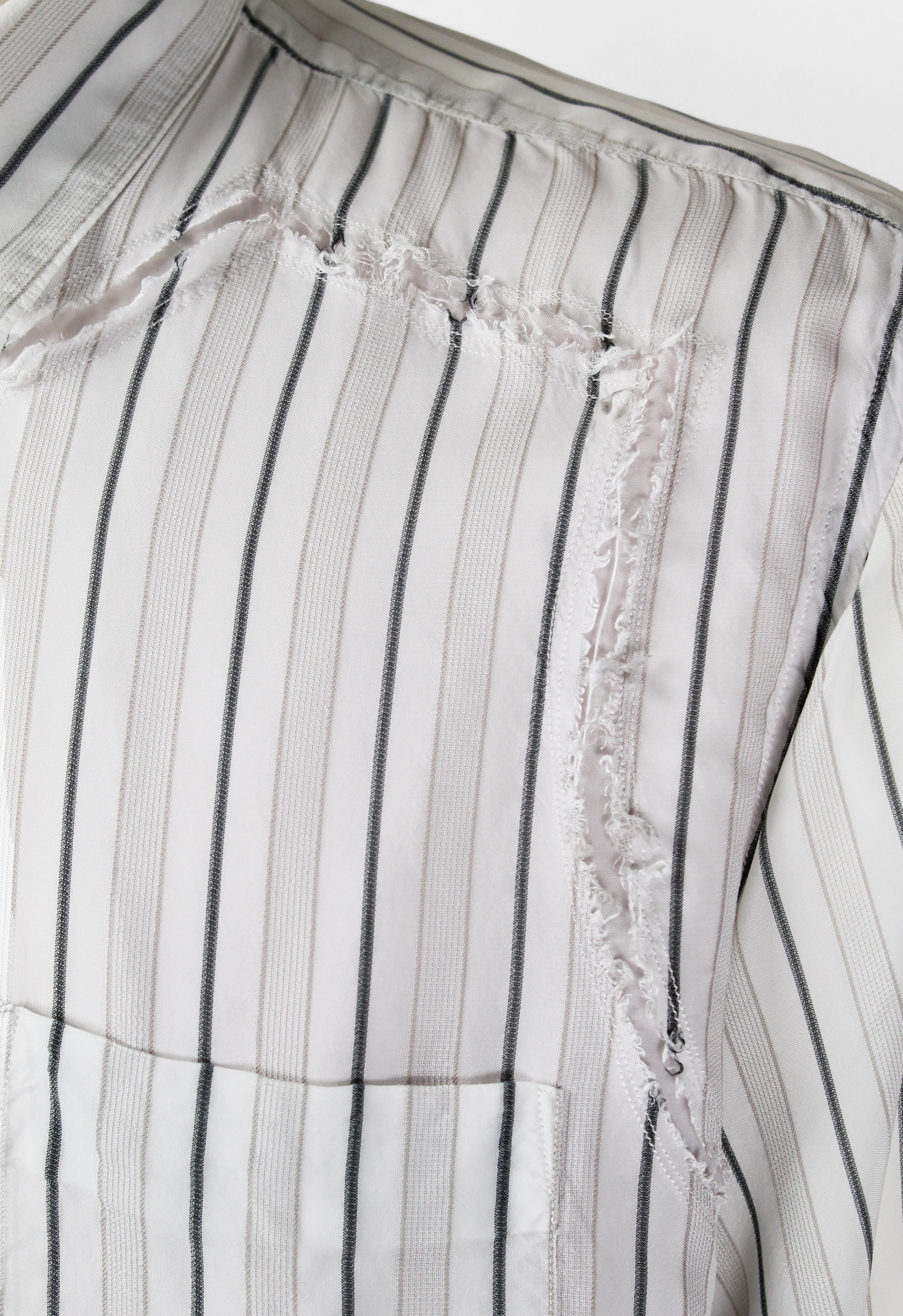 COMME DES GARCONS SHIRT STRIPED RECONSTRUCTED FRAYED RAYON SHIRT