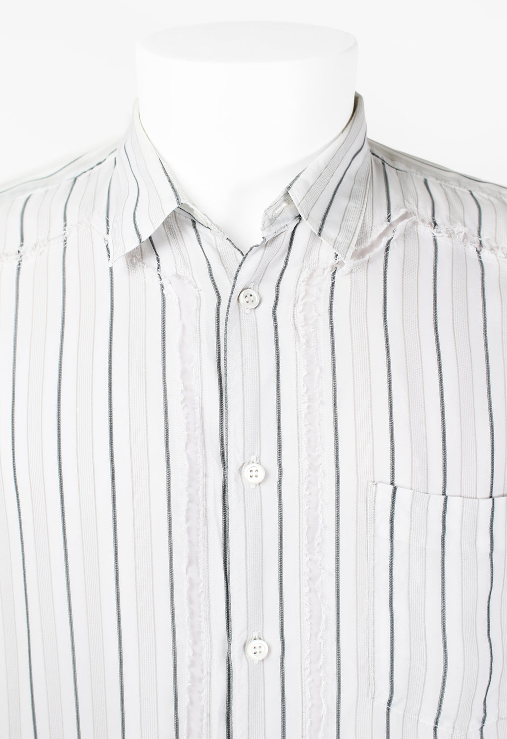 COMME DES GARCONS SHIRT STRIPED RECONSTRUCTED FRAYED RAYON SHIRT