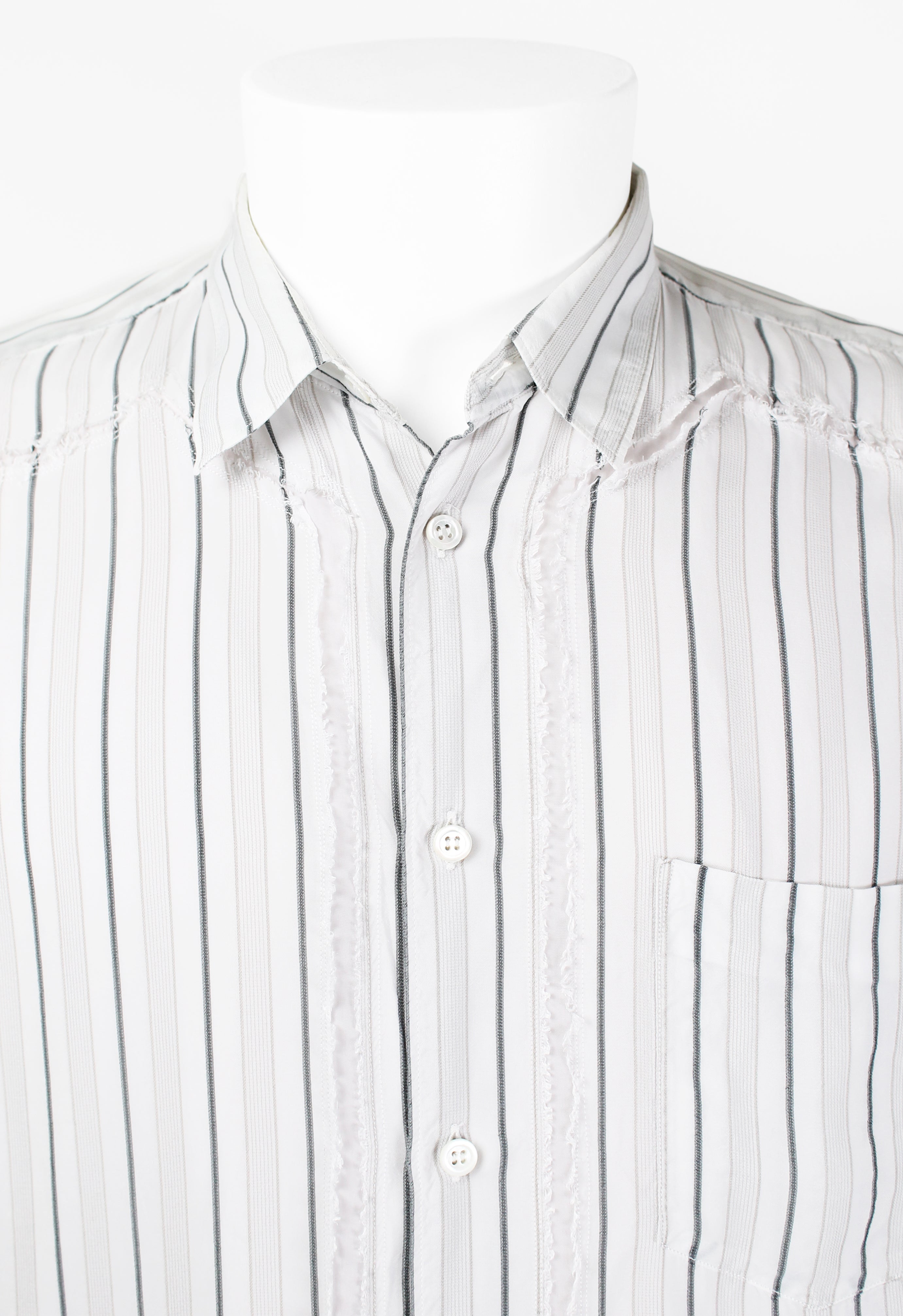 COMME DES GARCONS SHIRT STRIPED RECONSTRUCTED FRAYED RAYON SHIRT