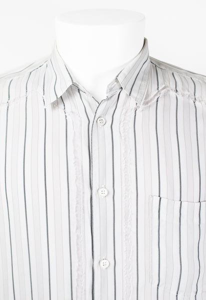 COMME DES GARCONS SHIRT STRIPED RECONSTRUCTED FRAYED RAYON SHIRT