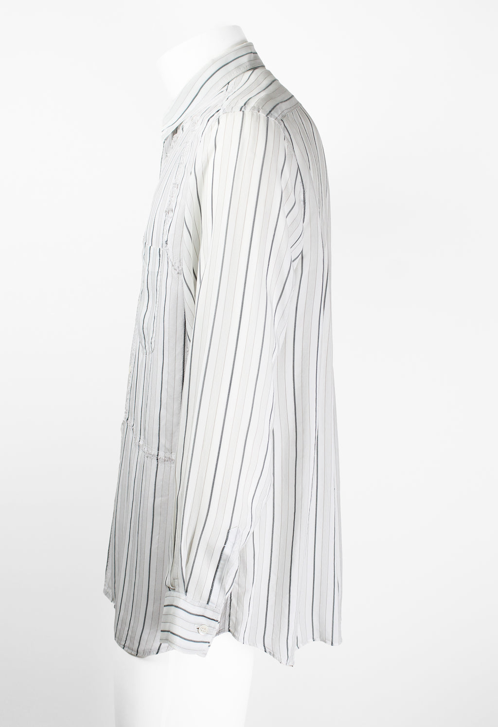 COMME DES GARCONS SHIRT STRIPED RECONSTRUCTED FRAYED RAYON SHIRT