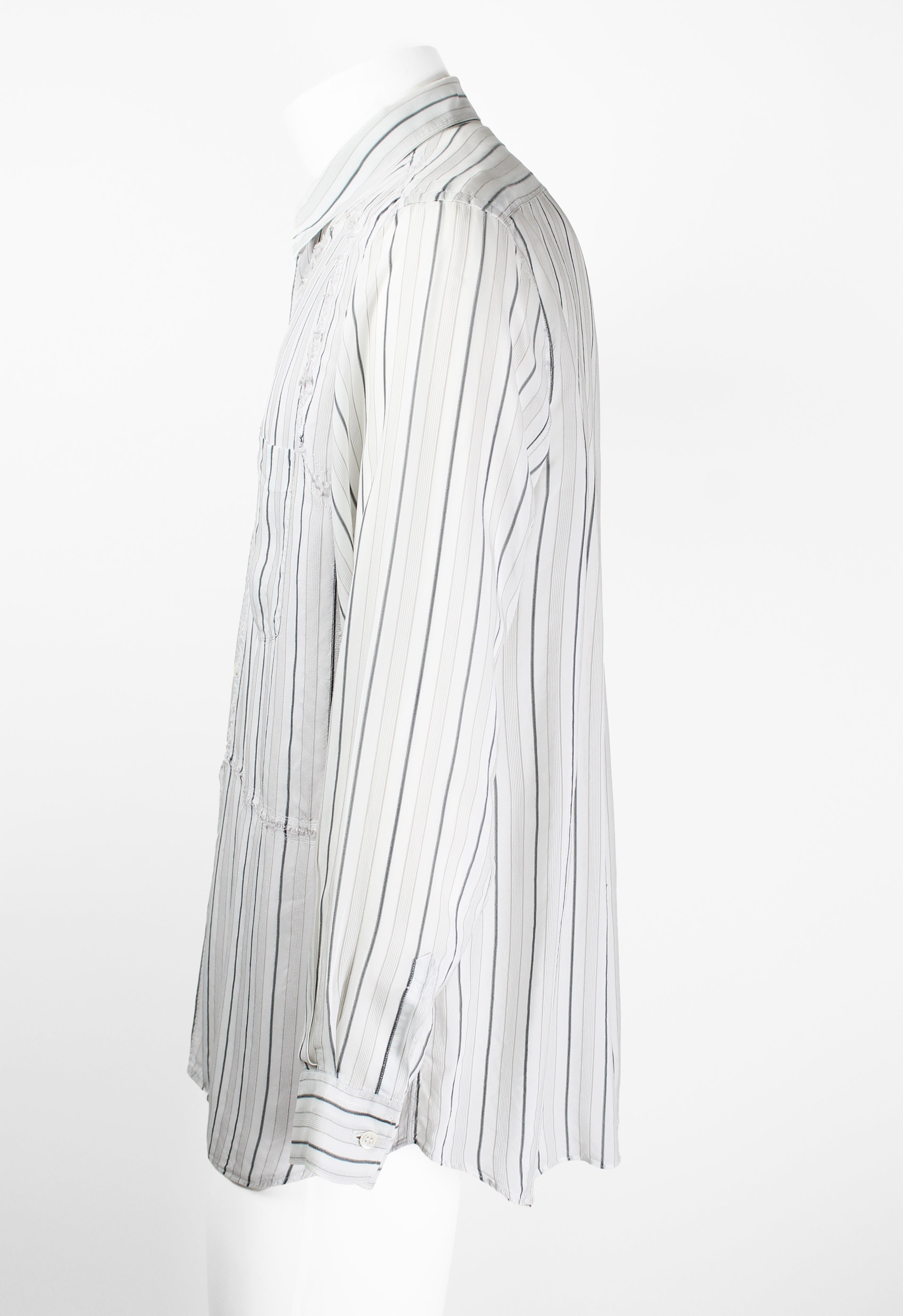 COMME DES GARCONS SHIRT STRIPED RECONSTRUCTED FRAYED RAYON SHIRT
