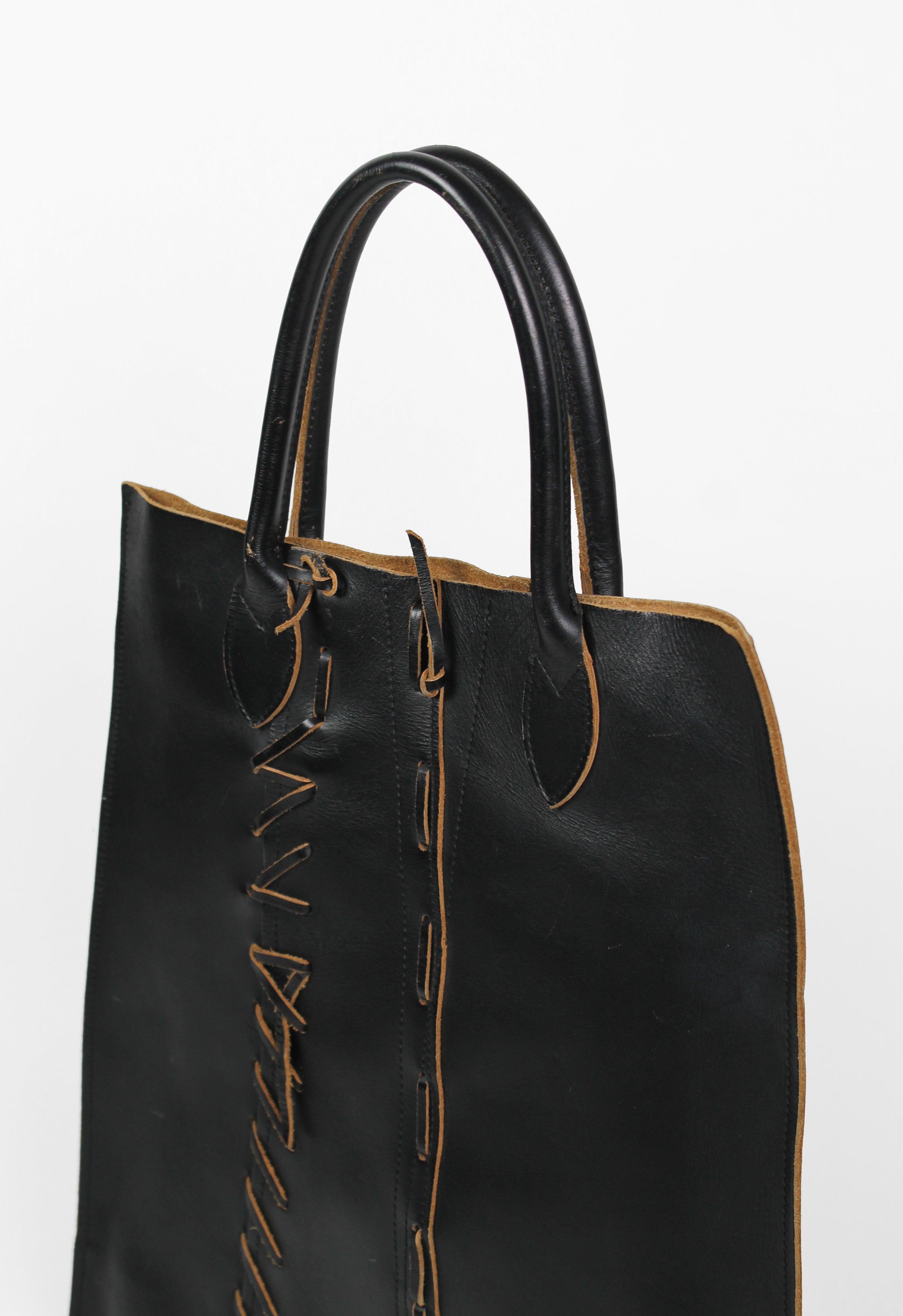 COMME DES GARCONS SS 2005 PUNK BALLERINA BLACK LACE UP LEATHER BAG