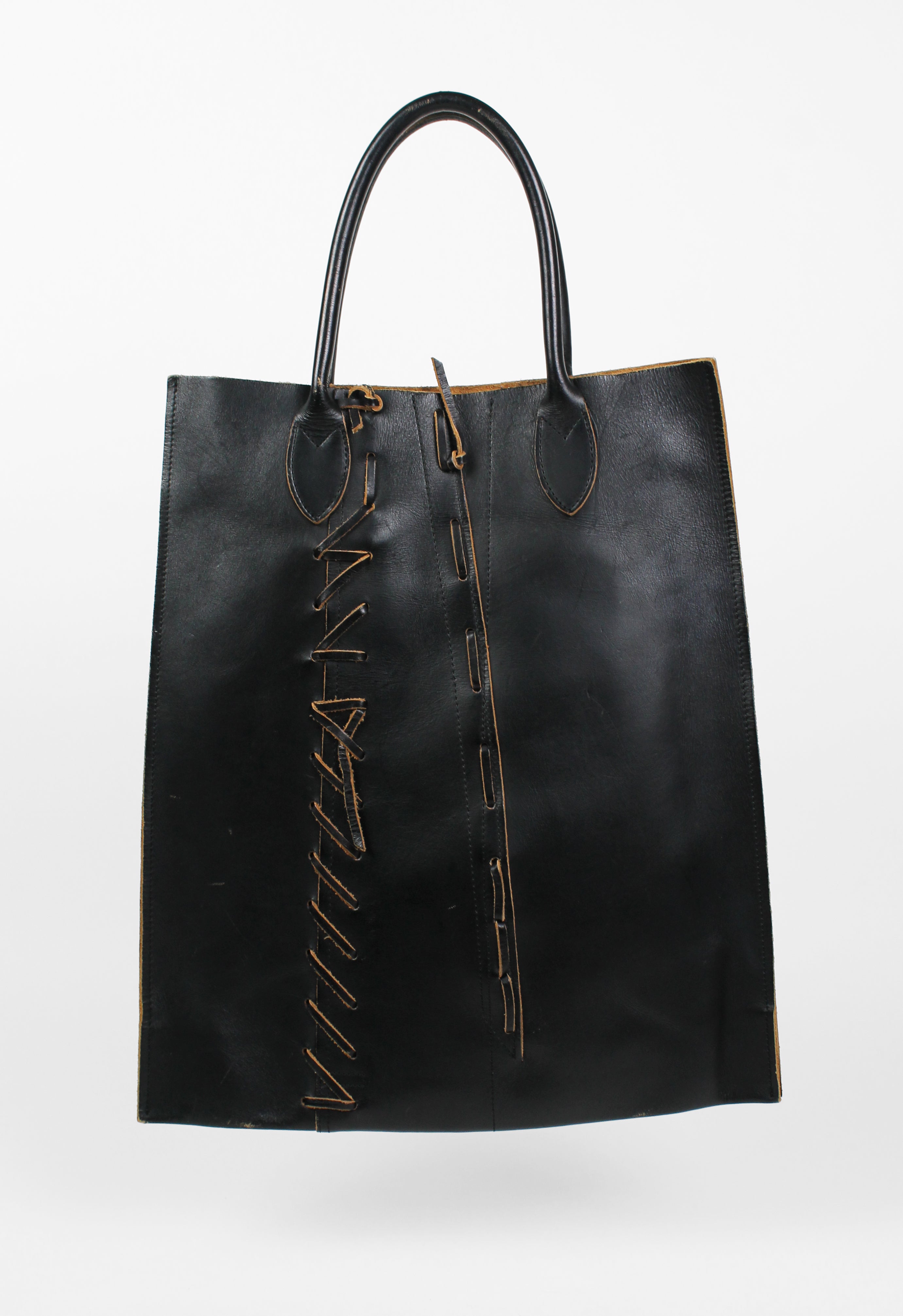 COMME DES GARCONS SS 2005 PUNK BALLERINA BLACK LACE UP LEATHER BAG