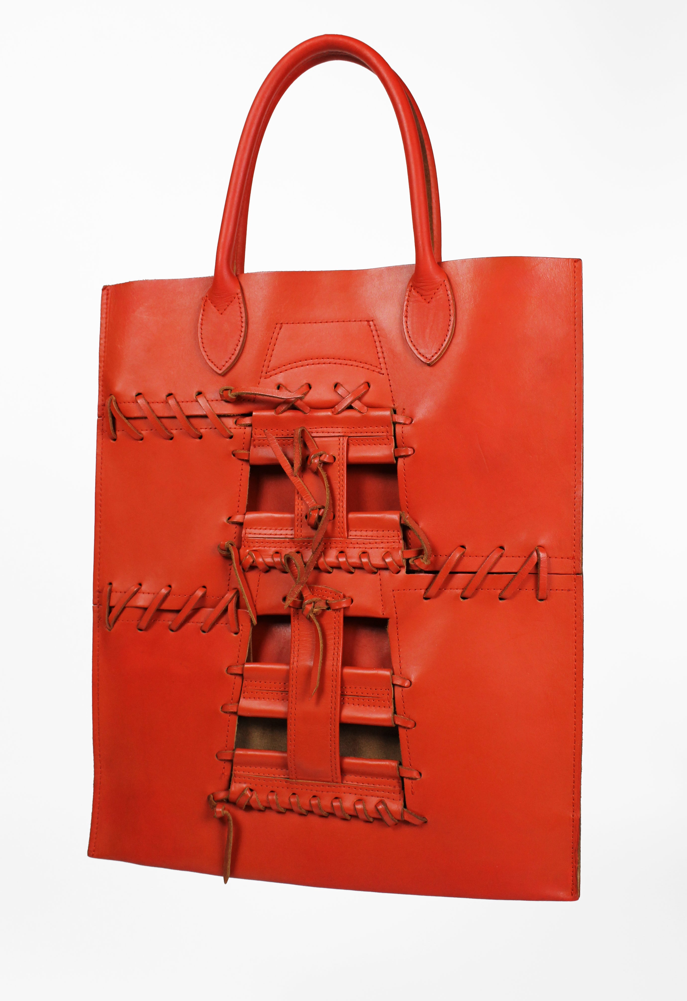 COMME DES GARCONS SS 2005 PUNK BALLERINA LACE UP LEATHER BAG