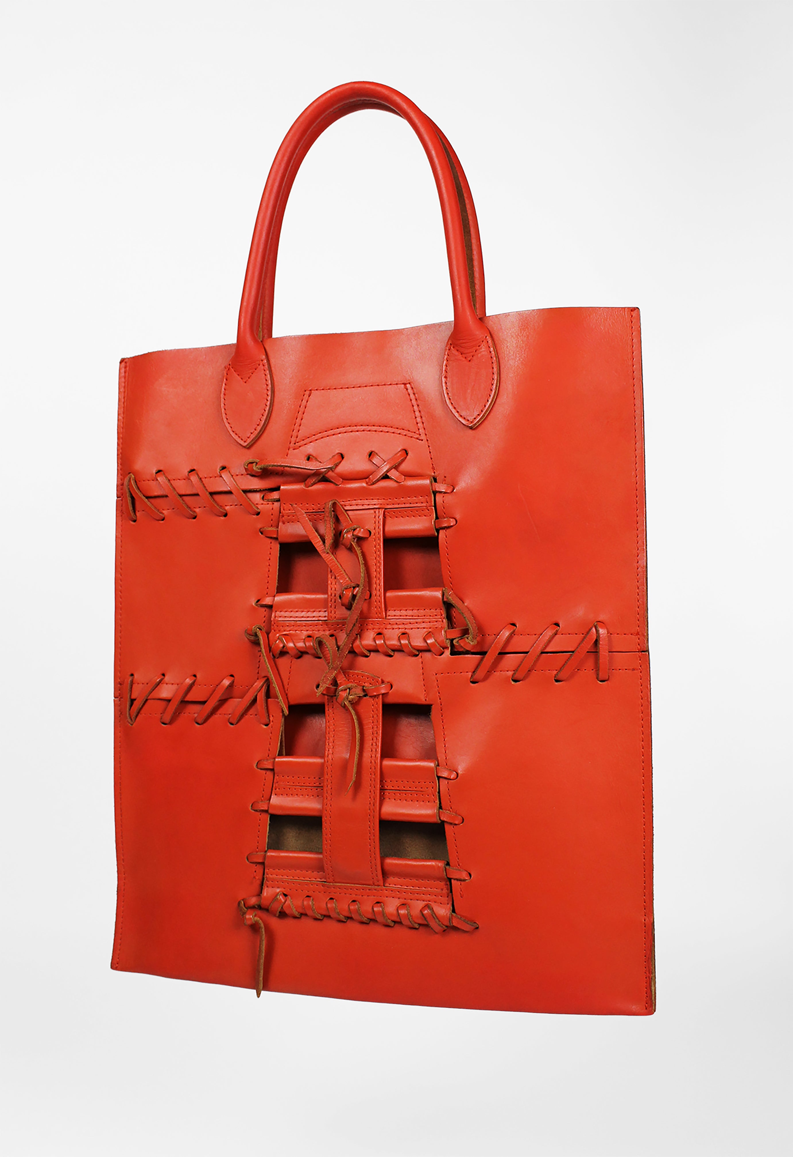 COMME DES GARCONS SS 2005 PUNK BALLERINA LACE UP LEATHER BAG