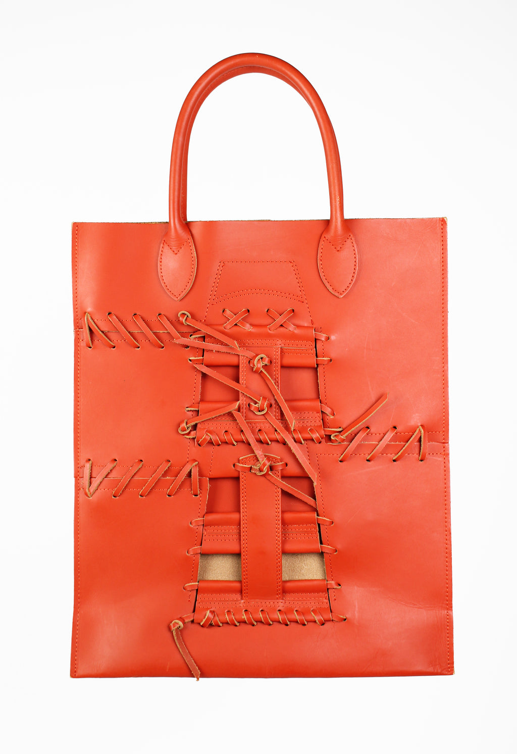 COMME DES GARCONS SS 2005 PUNK BALLERINA LACE UP LEATHER BAG