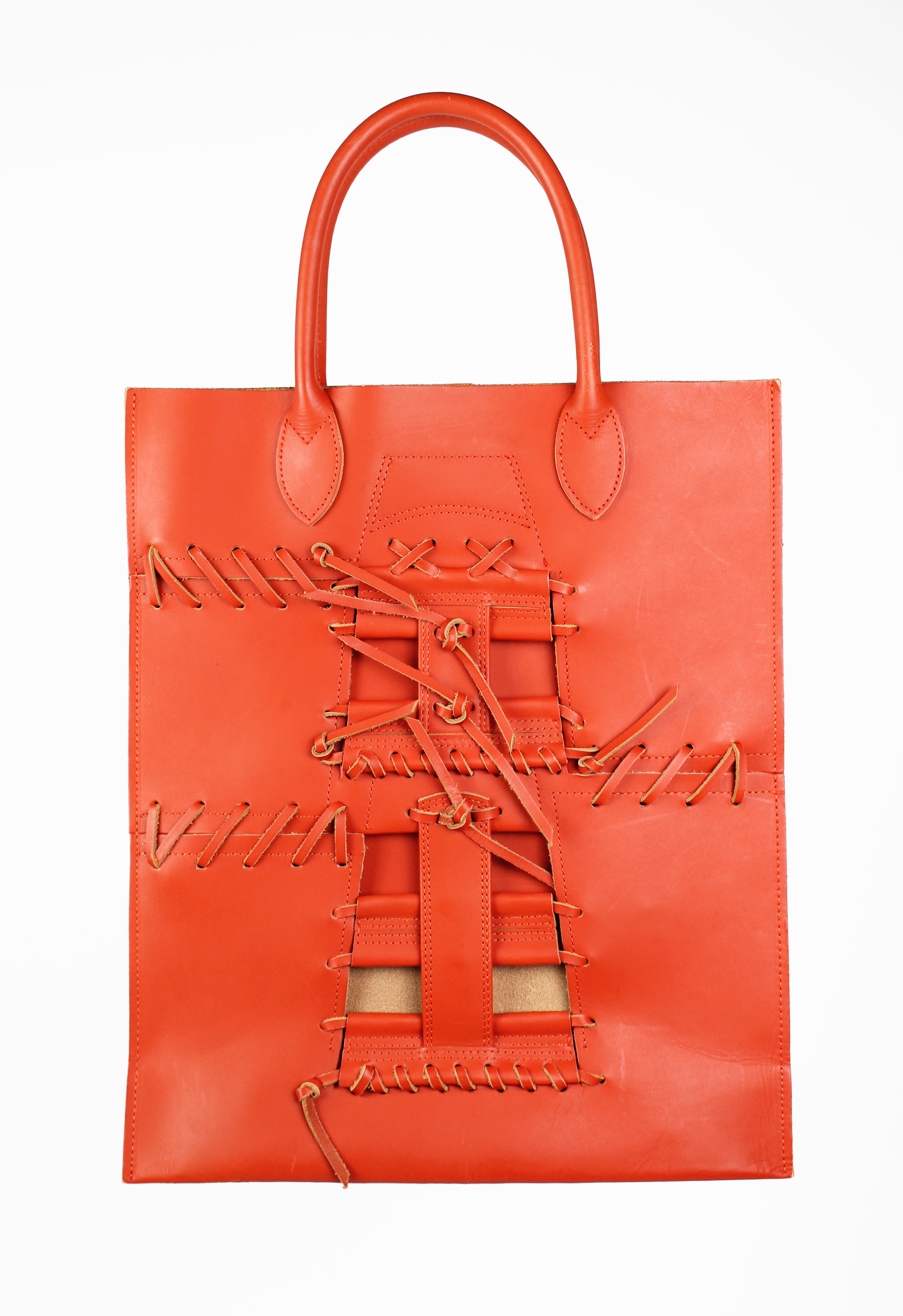 COMME DES GARCONS SS 2005 PUNK BALLERINA LACE UP LEATHER BAG