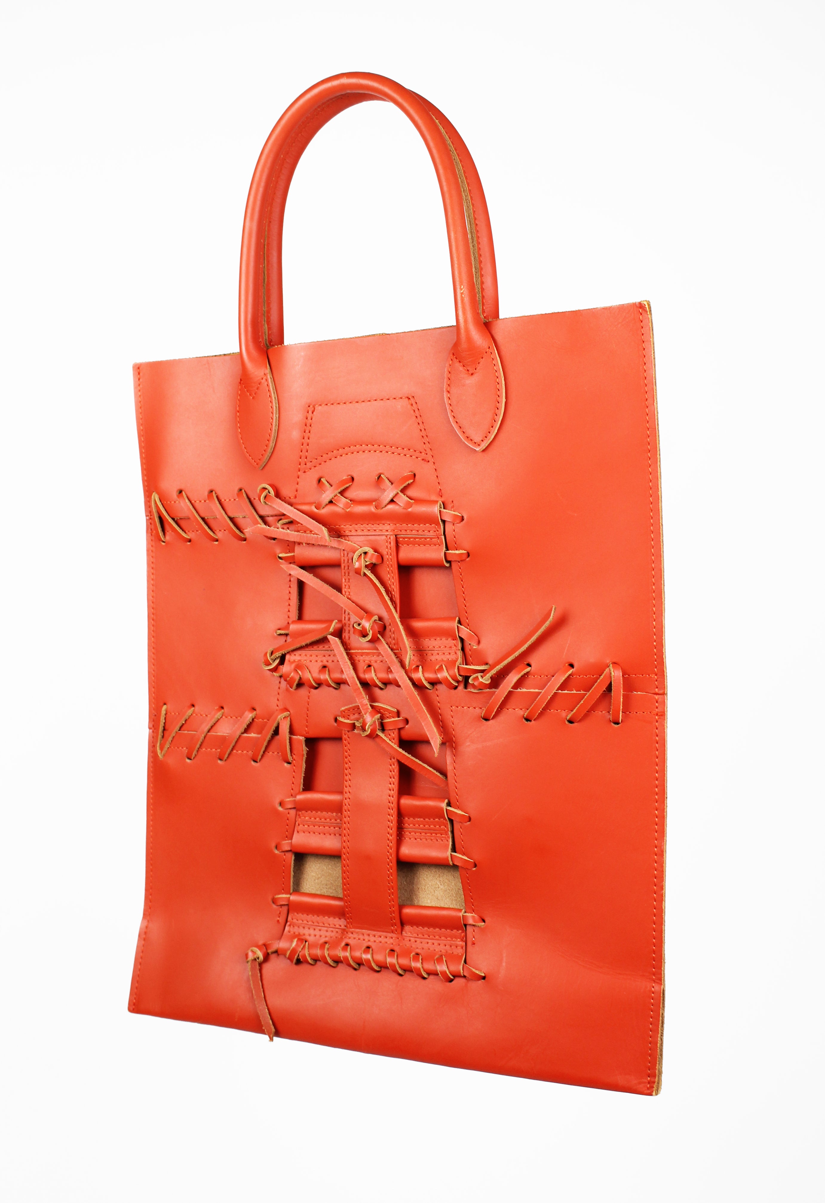 COMME DES GARCONS SS 2005 PUNK BALLERINA LACE UP LEATHER BAG