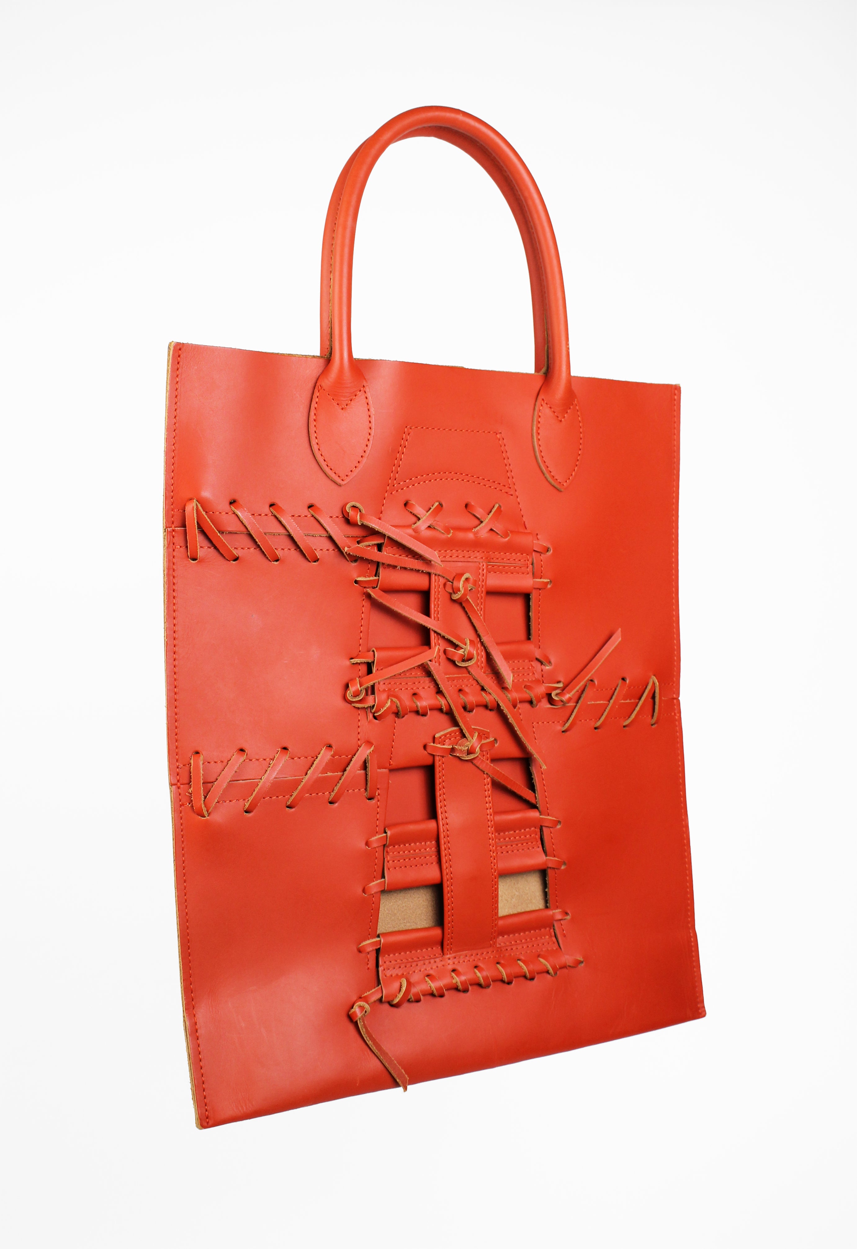 COMME DES GARCONS SS 2005 PUNK BALLERINA LACE UP LEATHER BAG