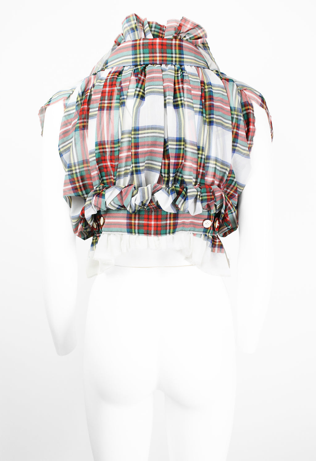 COMME DES GARCONS SS 2006 SHEER GATHERED TARTAN TOP