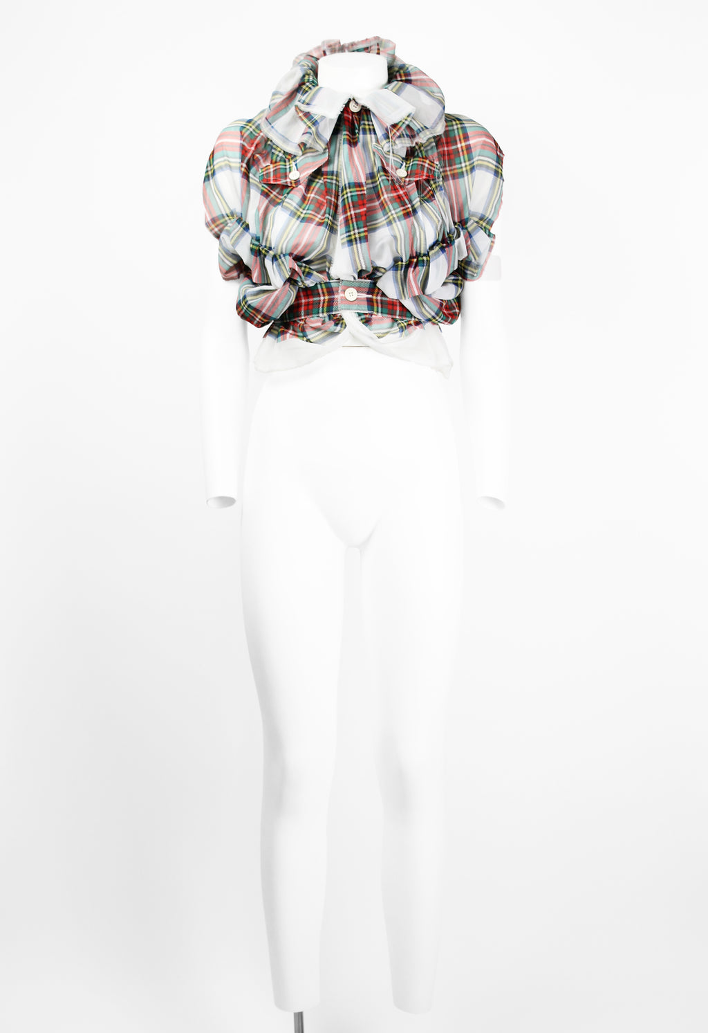 COMME DES GARCONS SS 2006 SHEER GATHERED TARTAN TOP