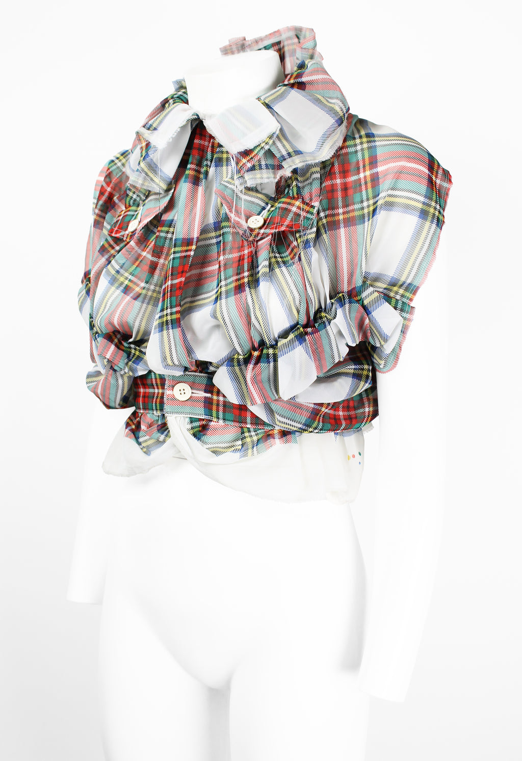 COMME DES GARCONS SS 2006 SHEER GATHERED TARTAN TOP