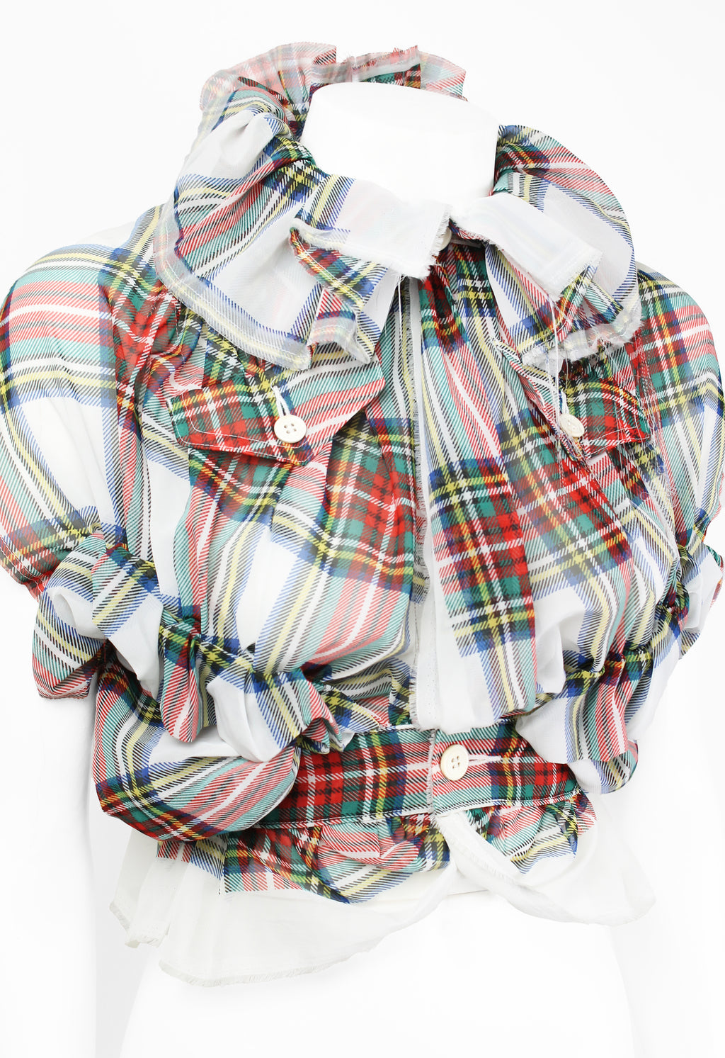 COMME DES GARCONS SS 2006 SHEER GATHERED TARTAN TOP